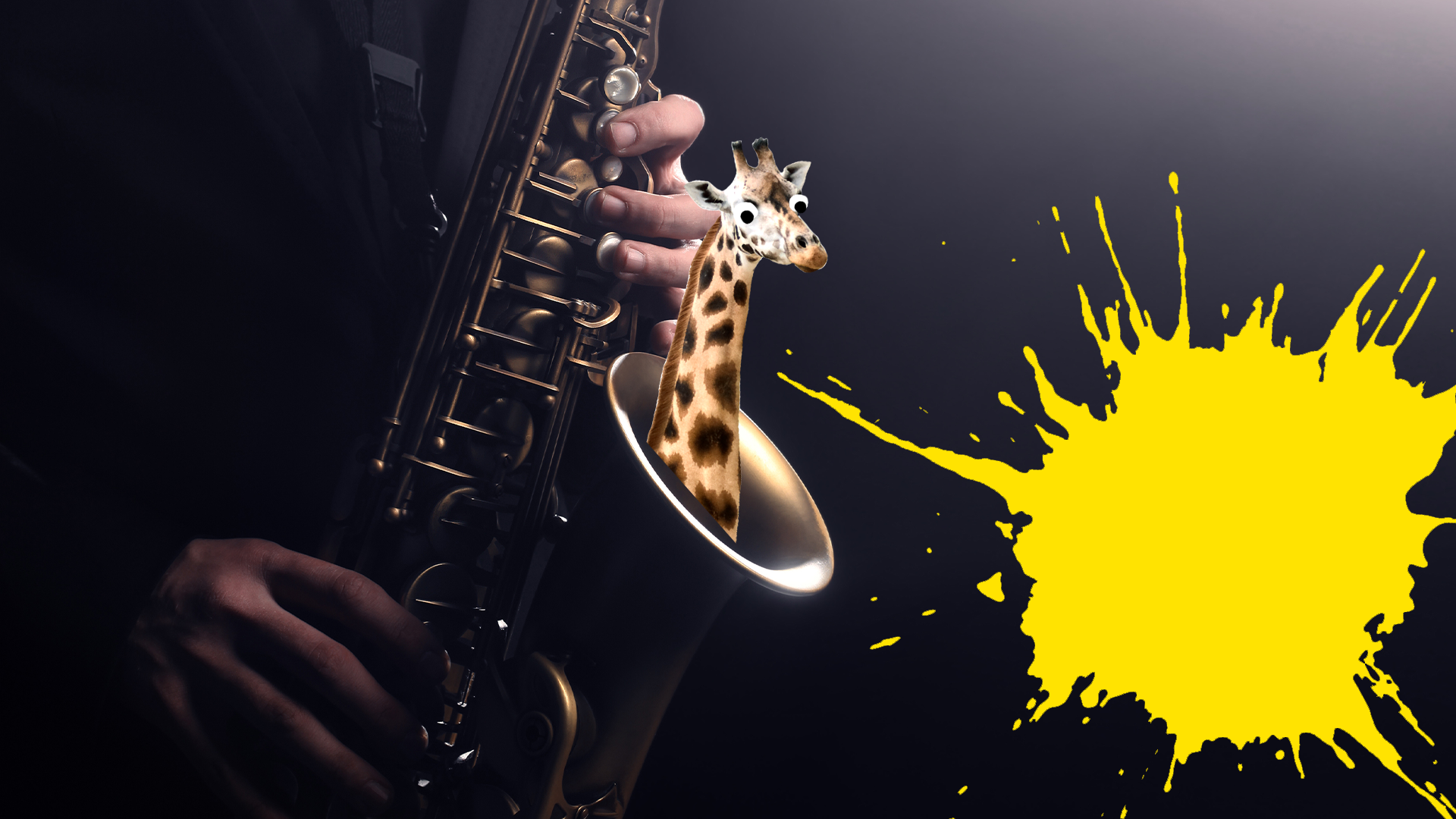 Someone playing the sax with Beano giraffe and splat