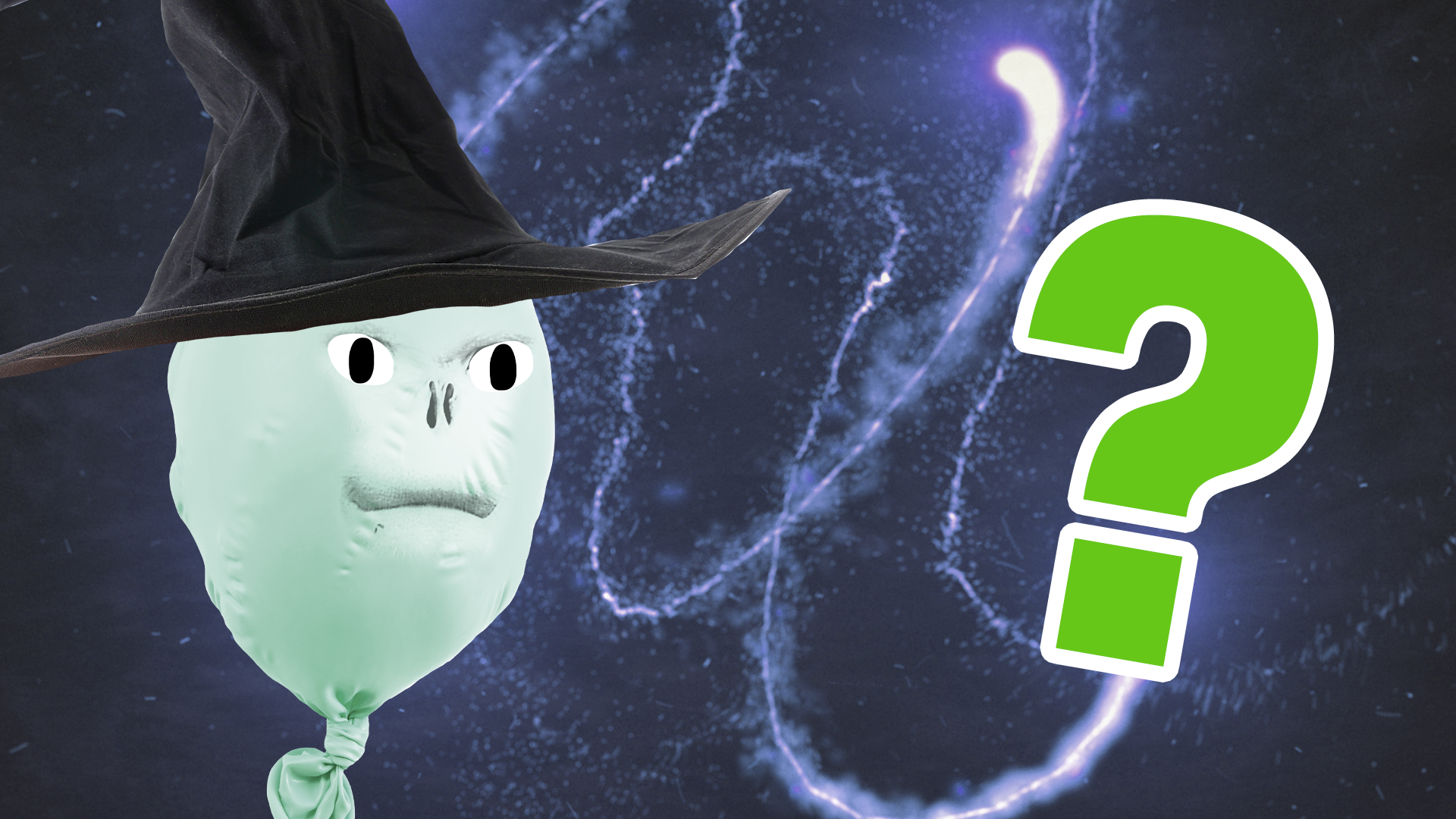 Beano Voldemort in hat with question mark on magic background