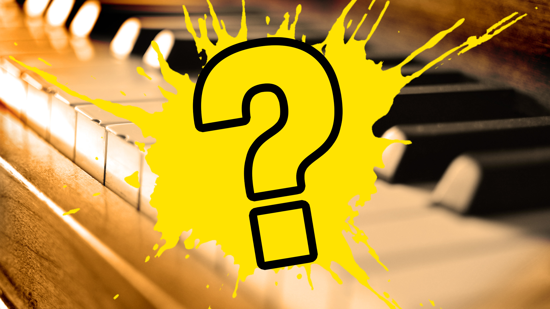 Piano keyboard with beano splat and question mark