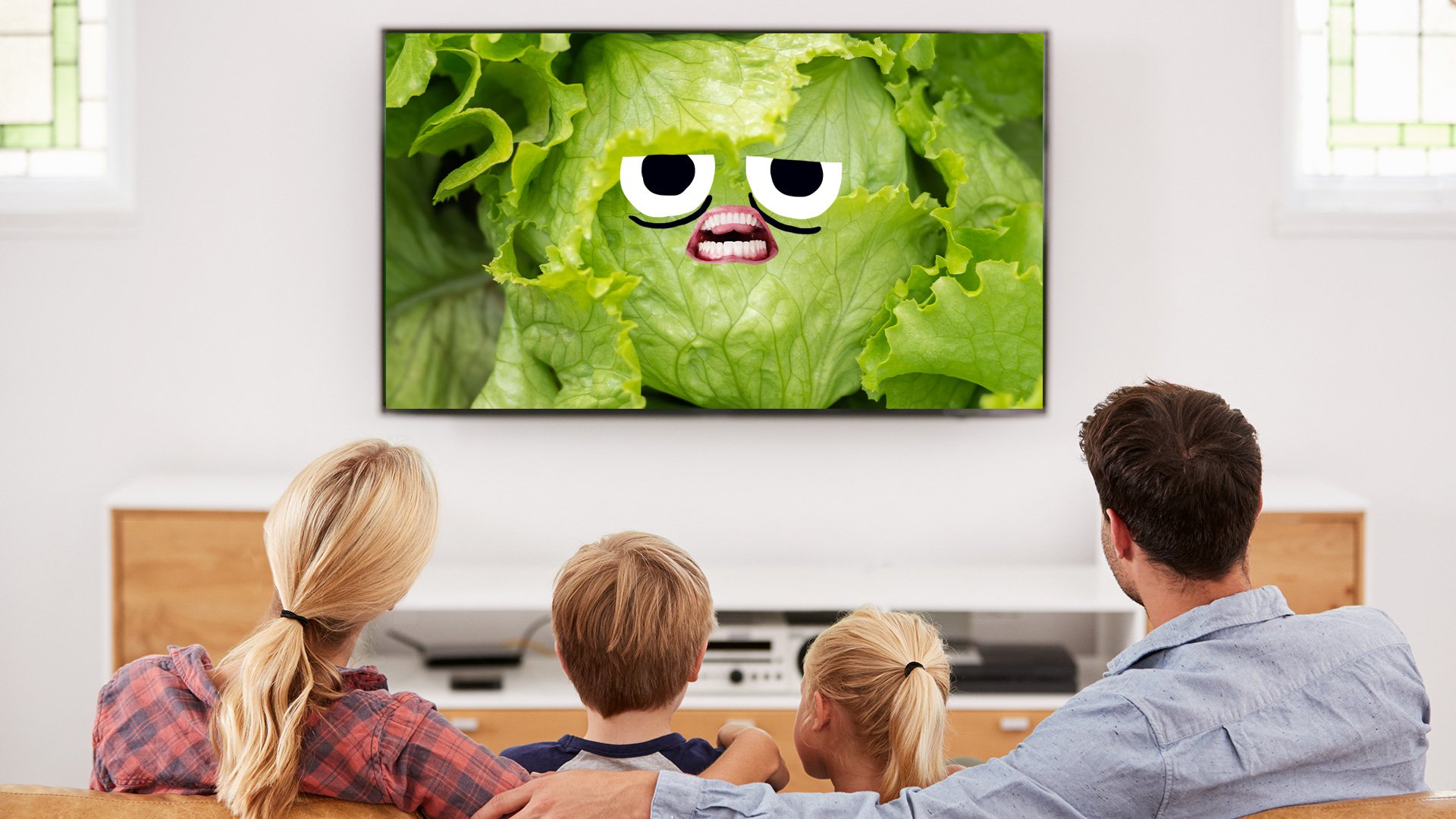 A family watching lettuce on the TV