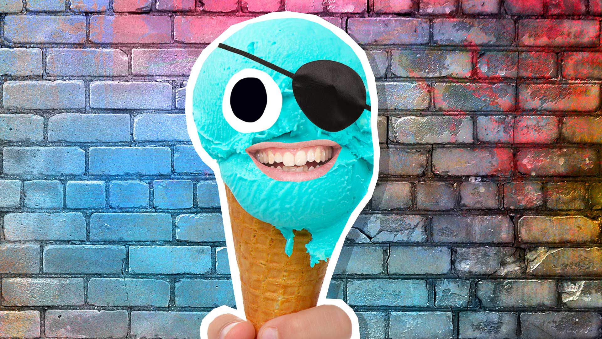 An ice cream cone wearing an eye patch