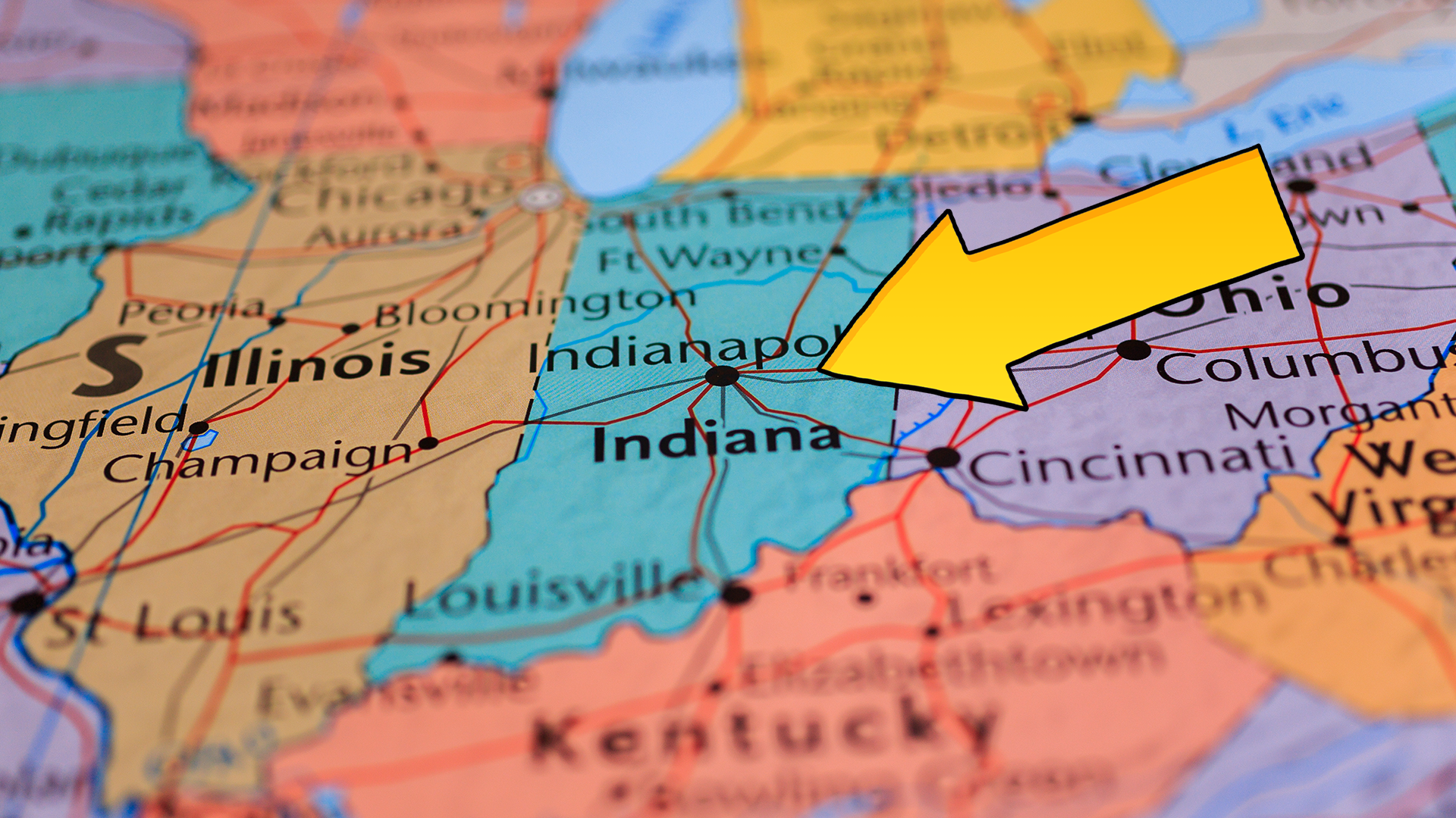 Map of Indiana with arrow