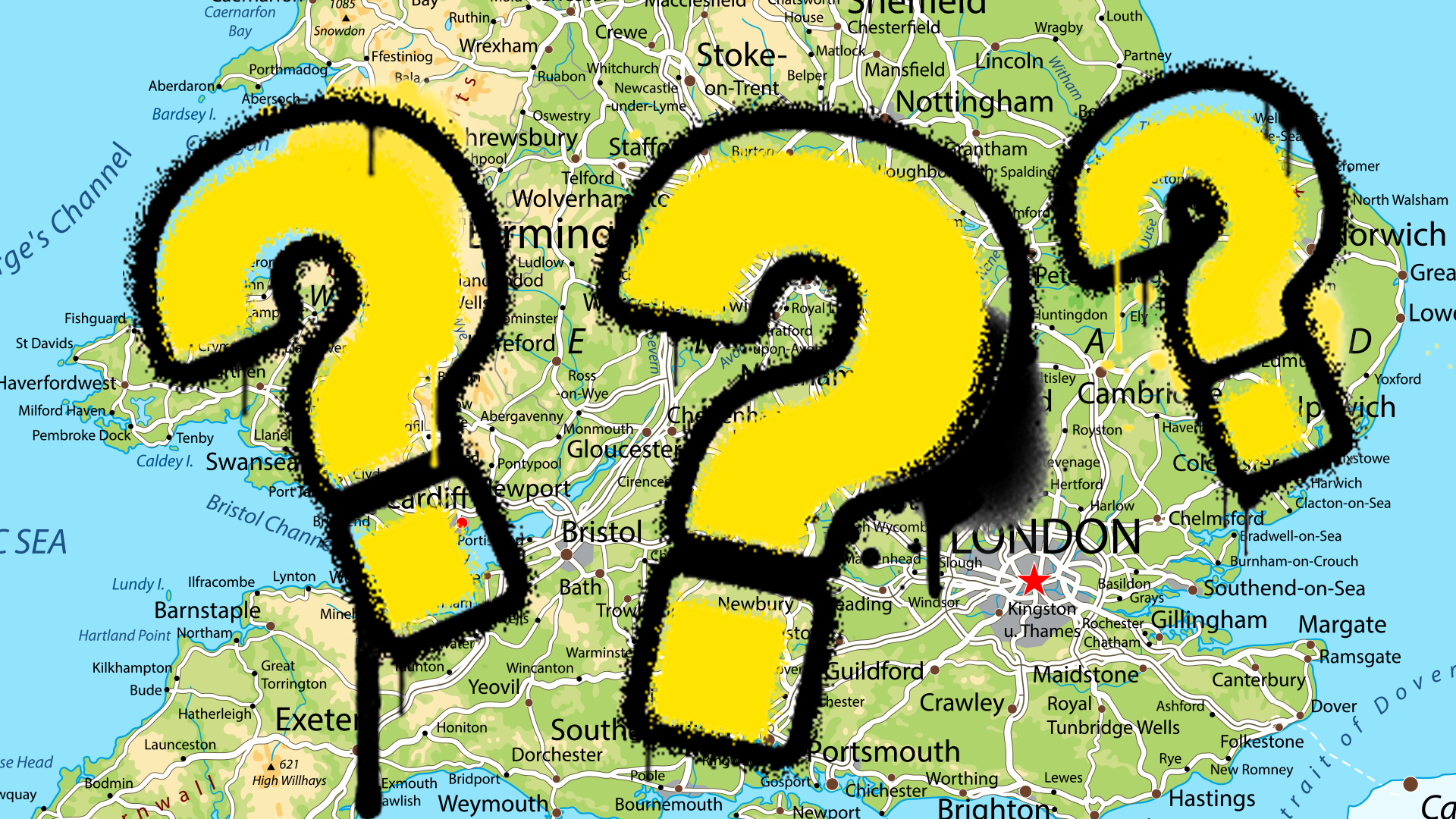 UK map with question marks