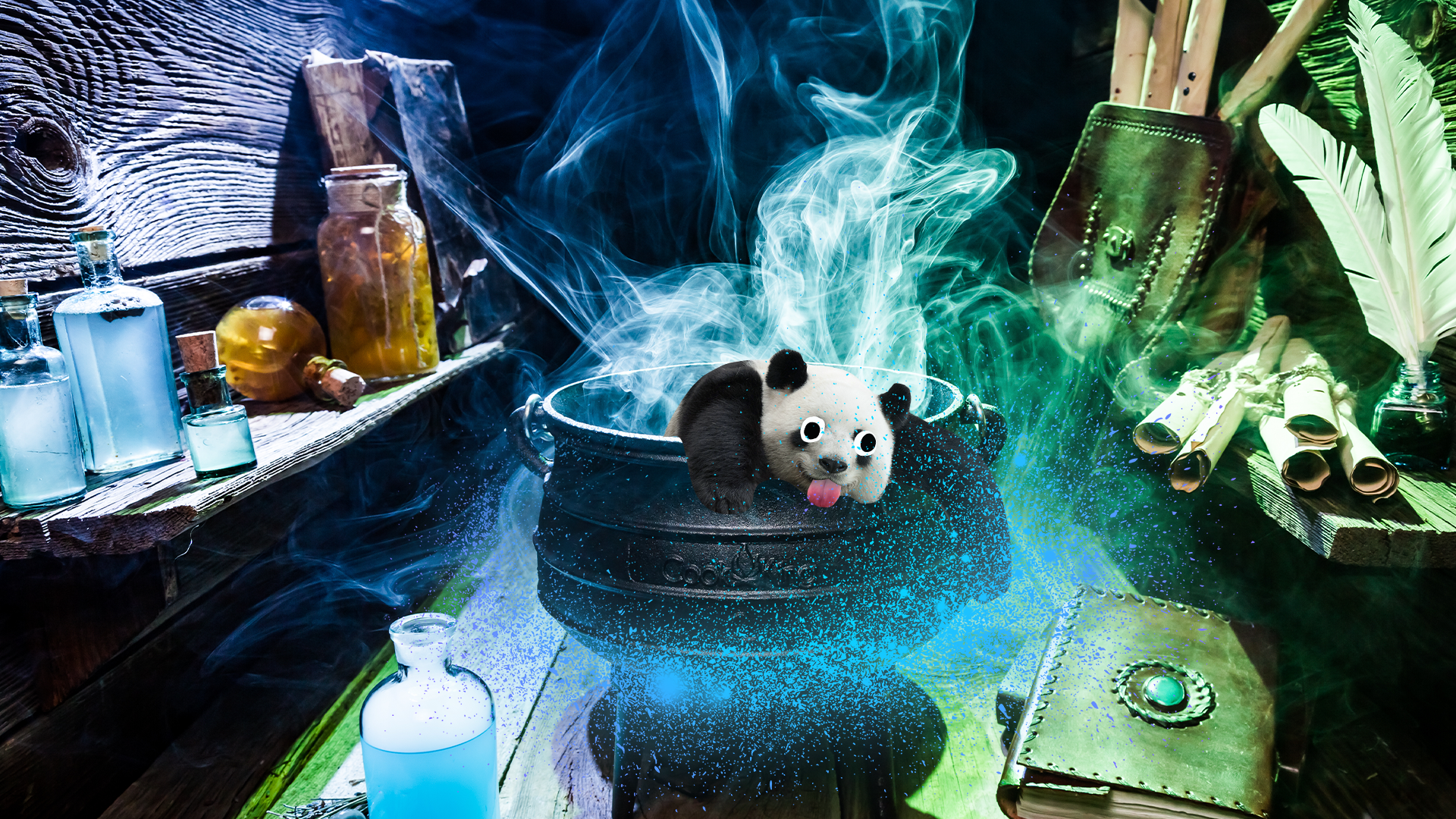 Derpy panda in potion cauldron