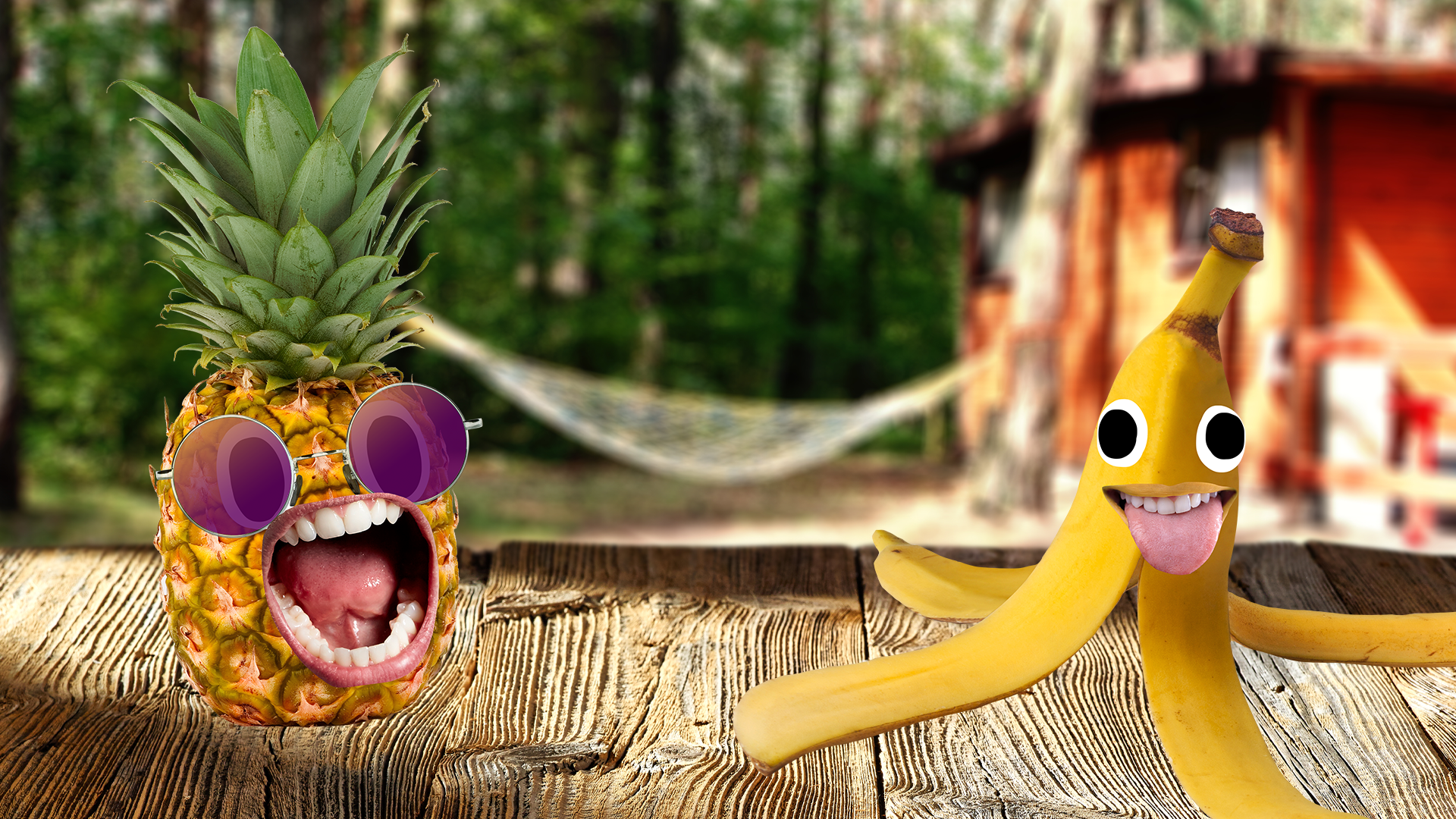 Summer camp with pineapple and banana