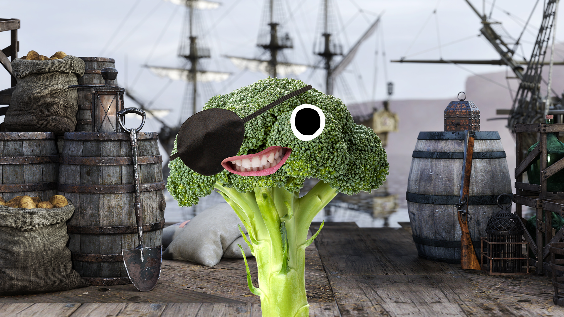 Dock scene with pirate brocolli