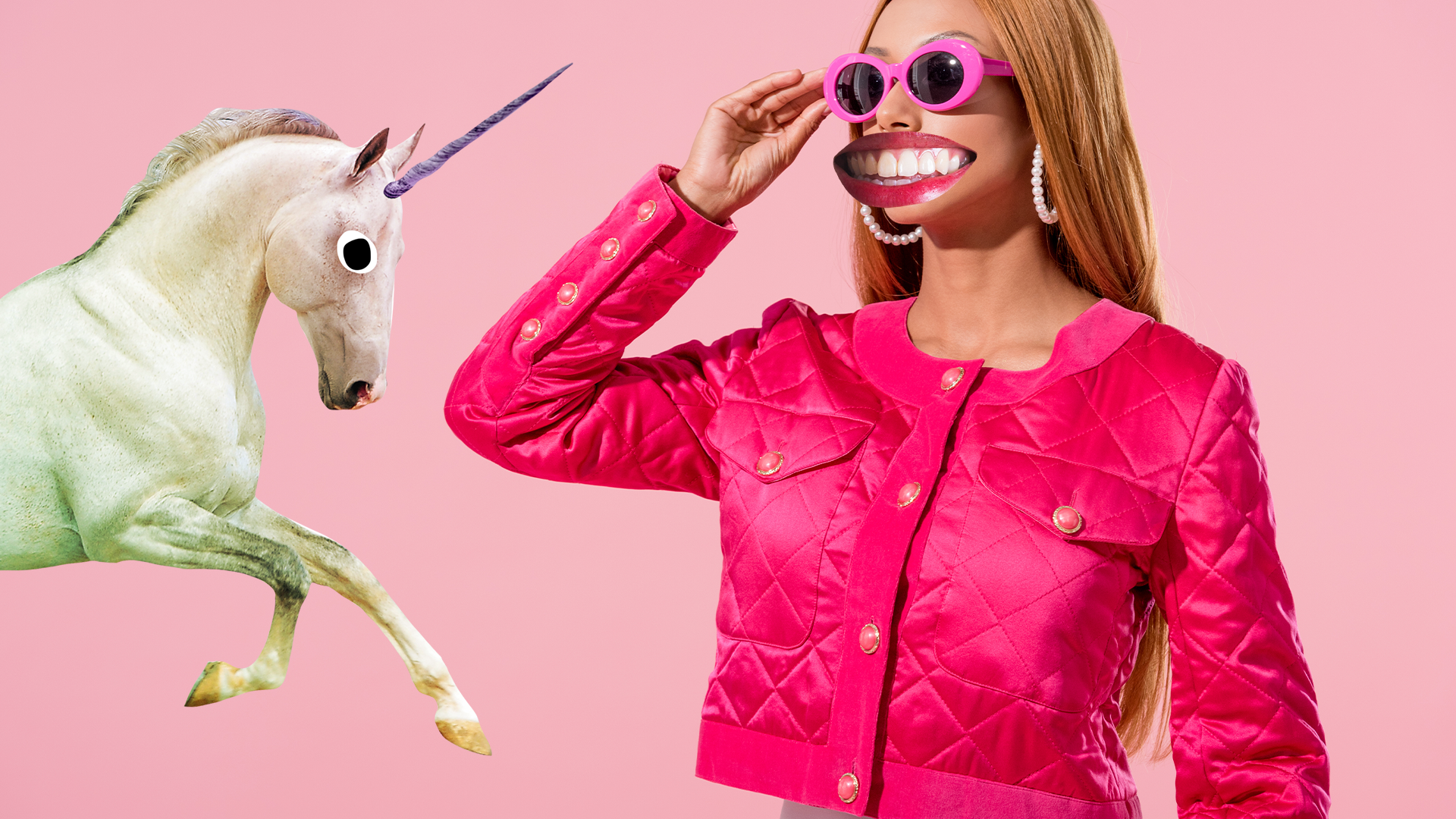 Barbie style woman with unicorn