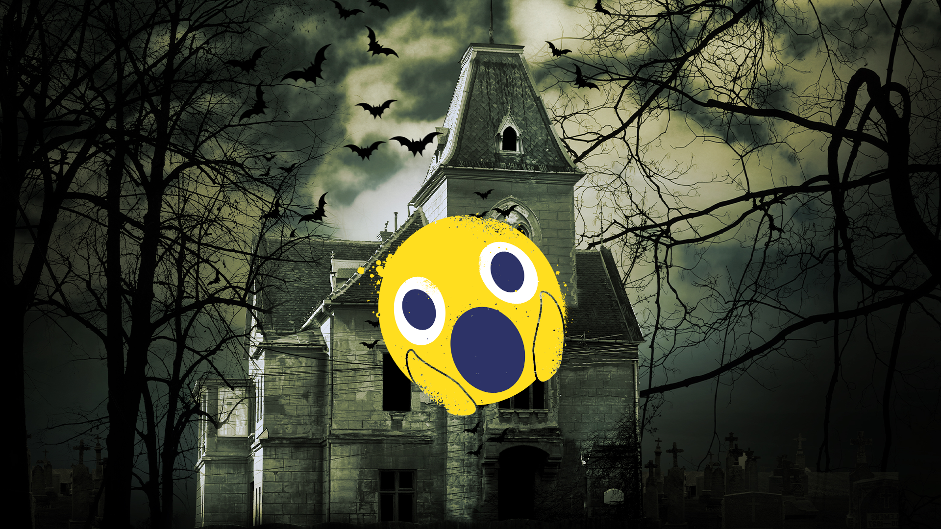 Spooky house and screaming emoji