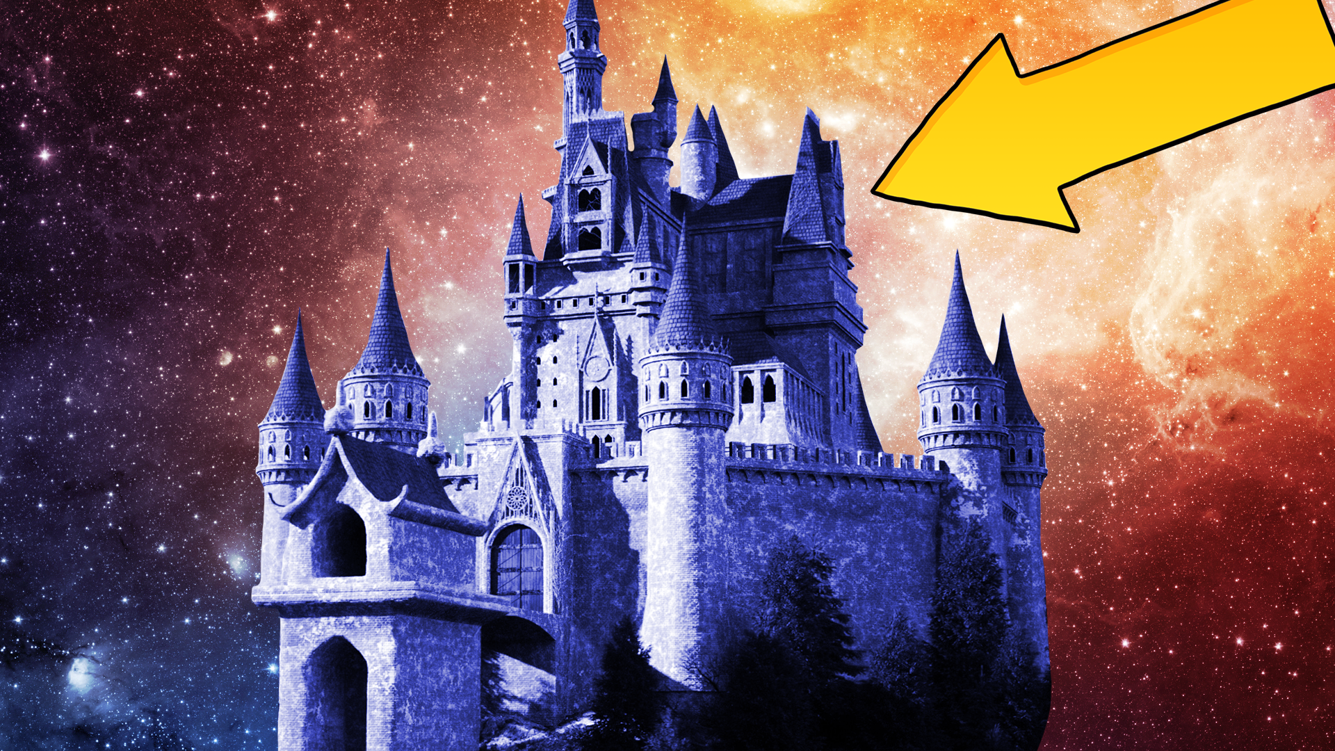 Disney castle with arrow