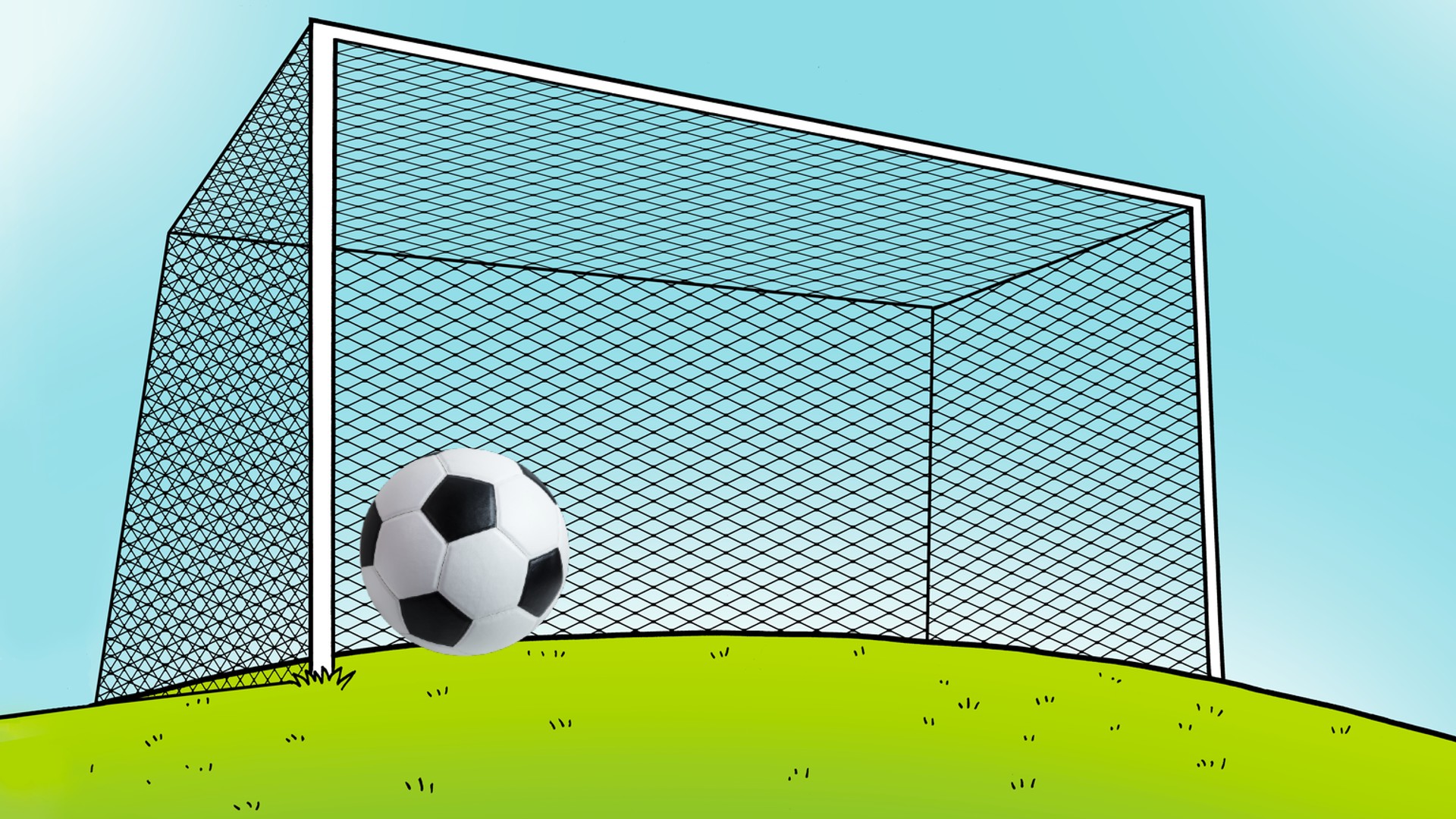 A football in the bottom left corner of a goal