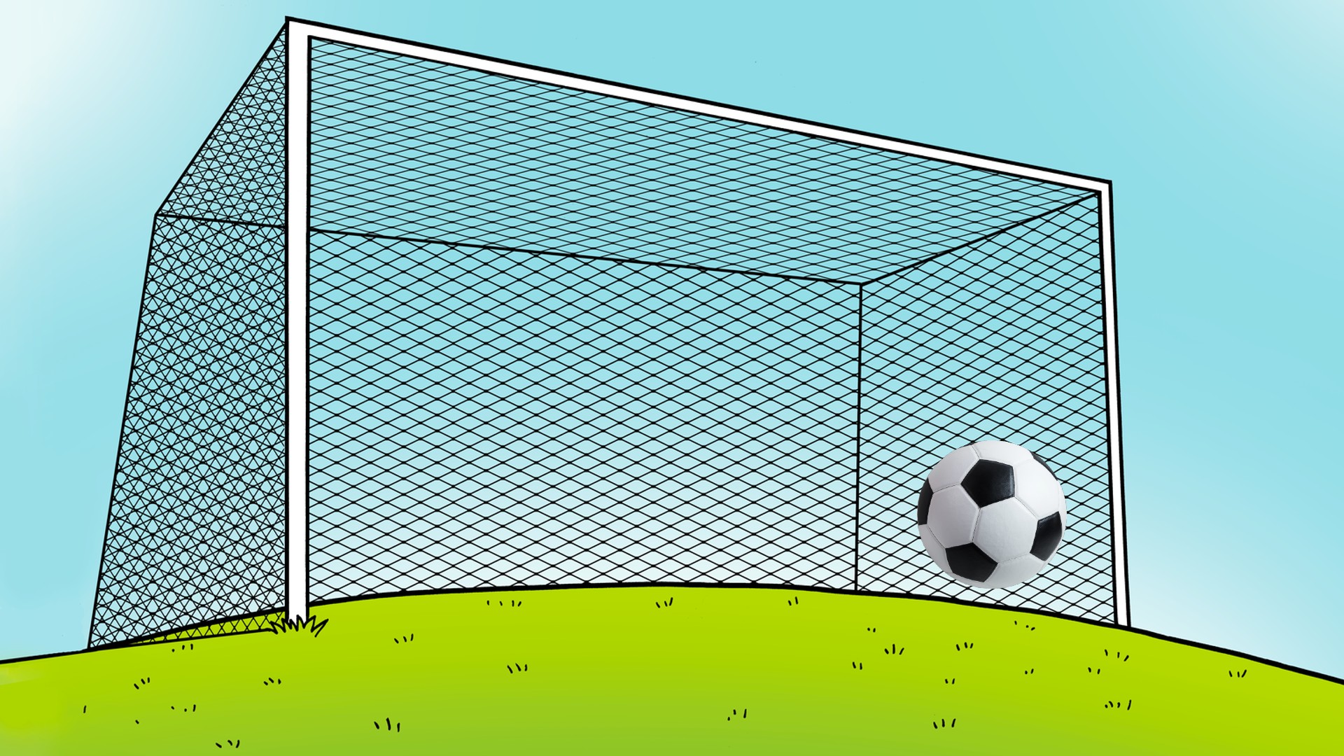 A football in the bottom right corner of a goal