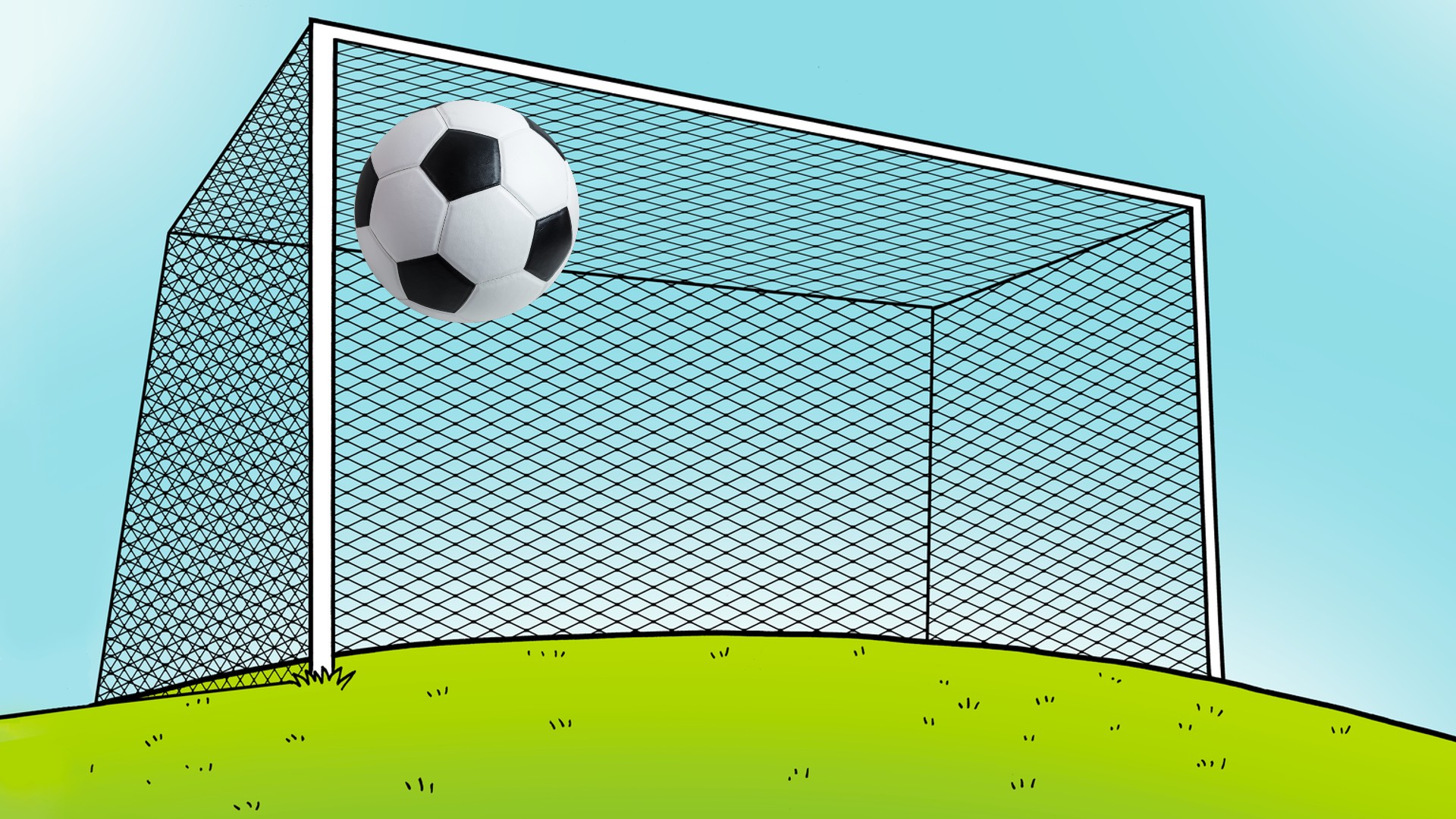 A football in the top left corner of a goal