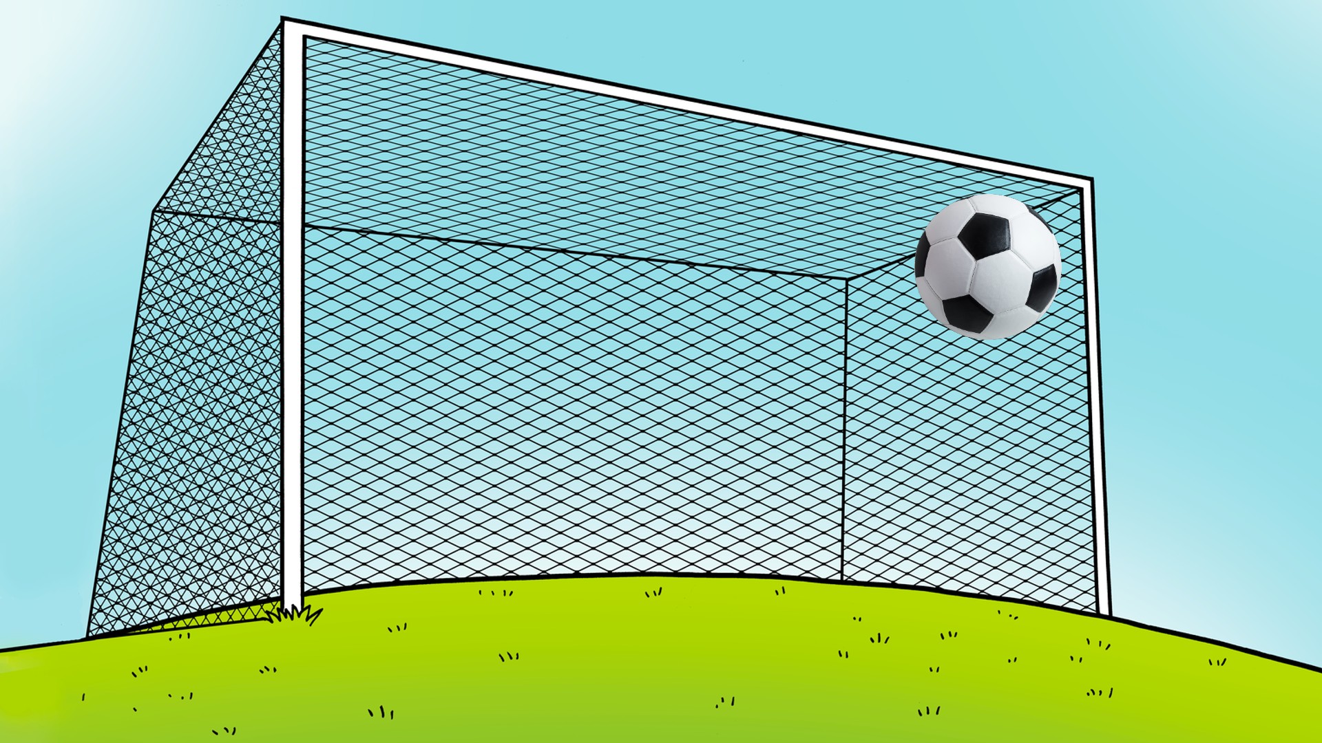 A football in the top right corner of a goal