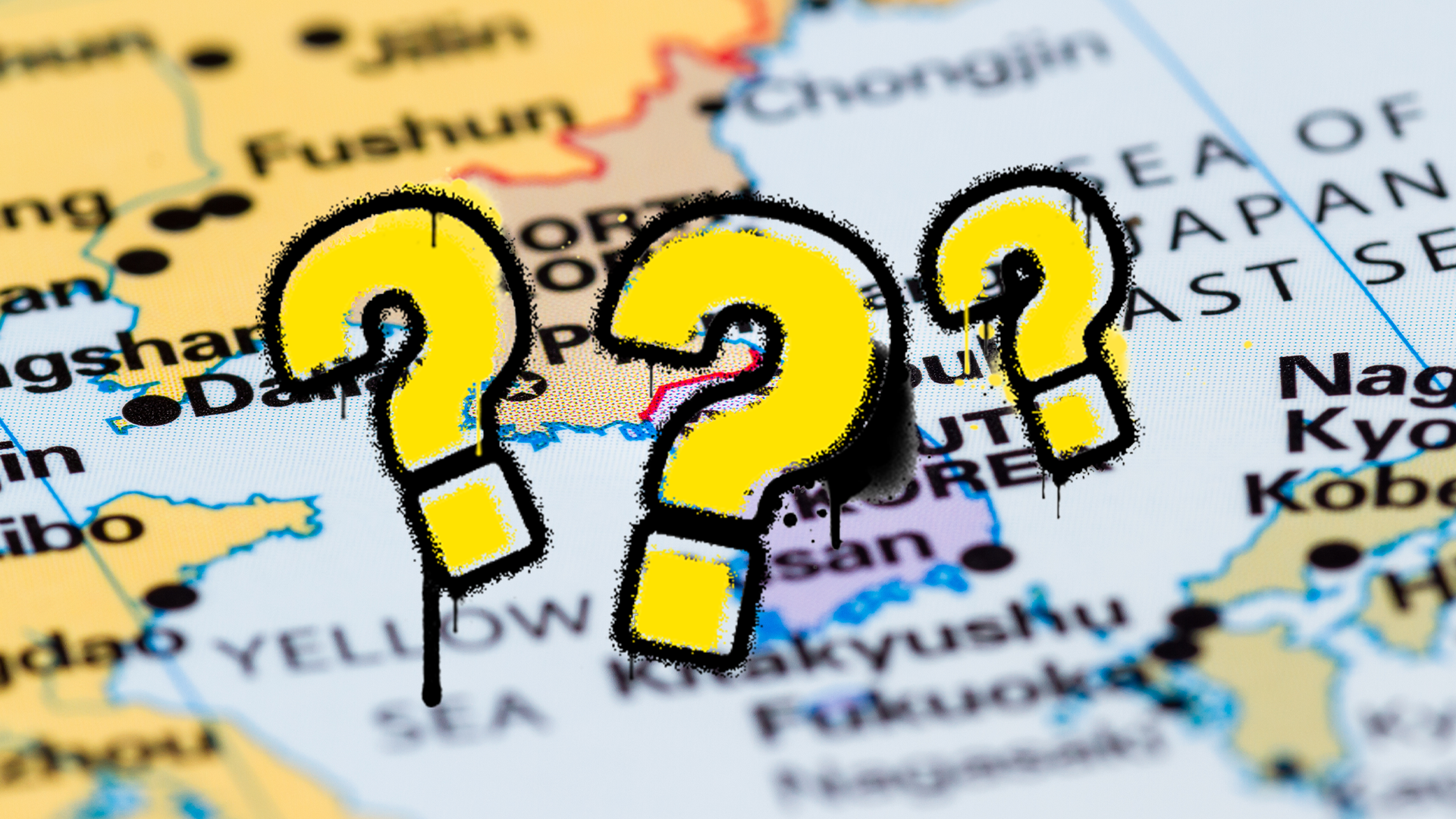 Map of Korea with question marks