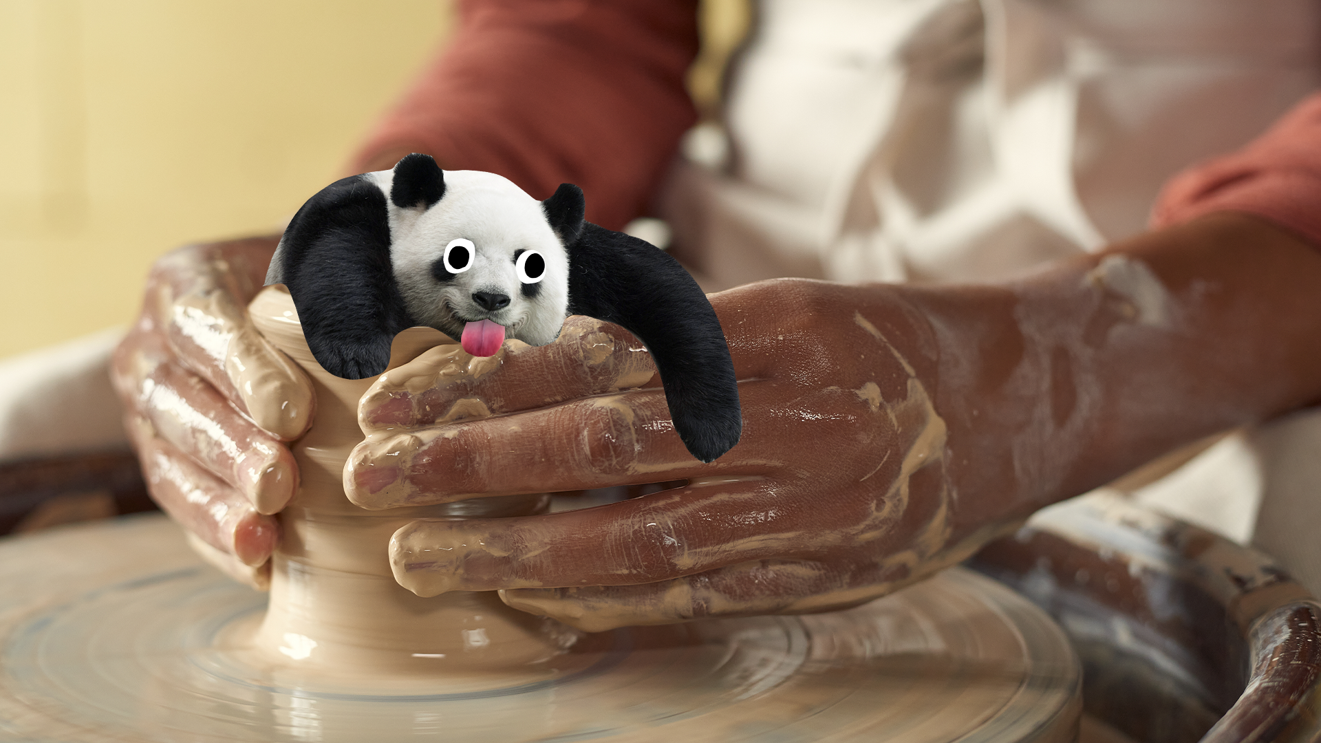 Someone doing pottery with derpy panda