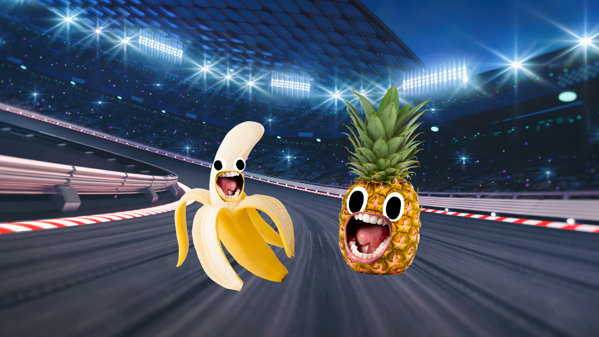 Pineapple and banana on race track