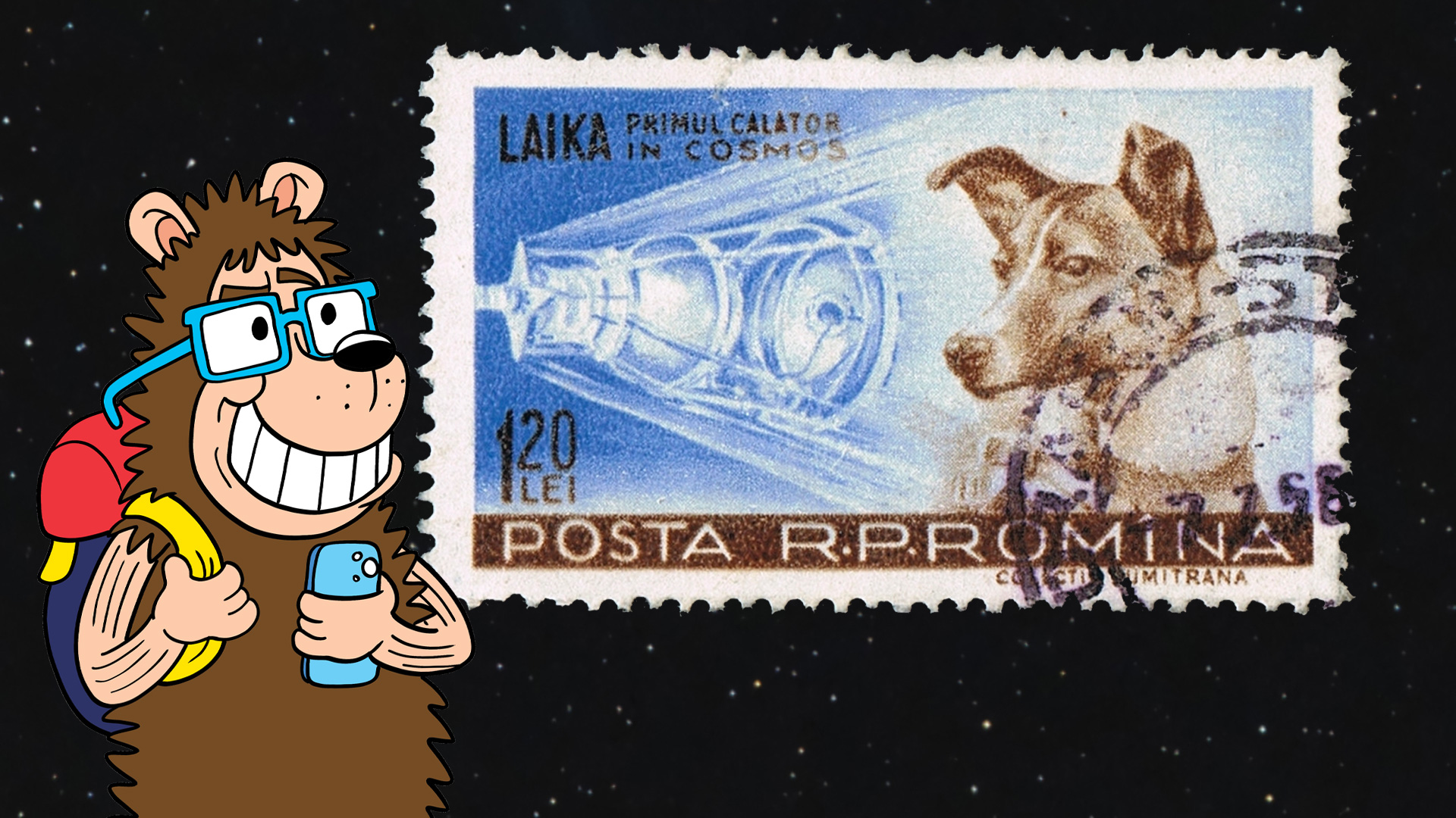 A stamp featuring Laika - the first living creature in space