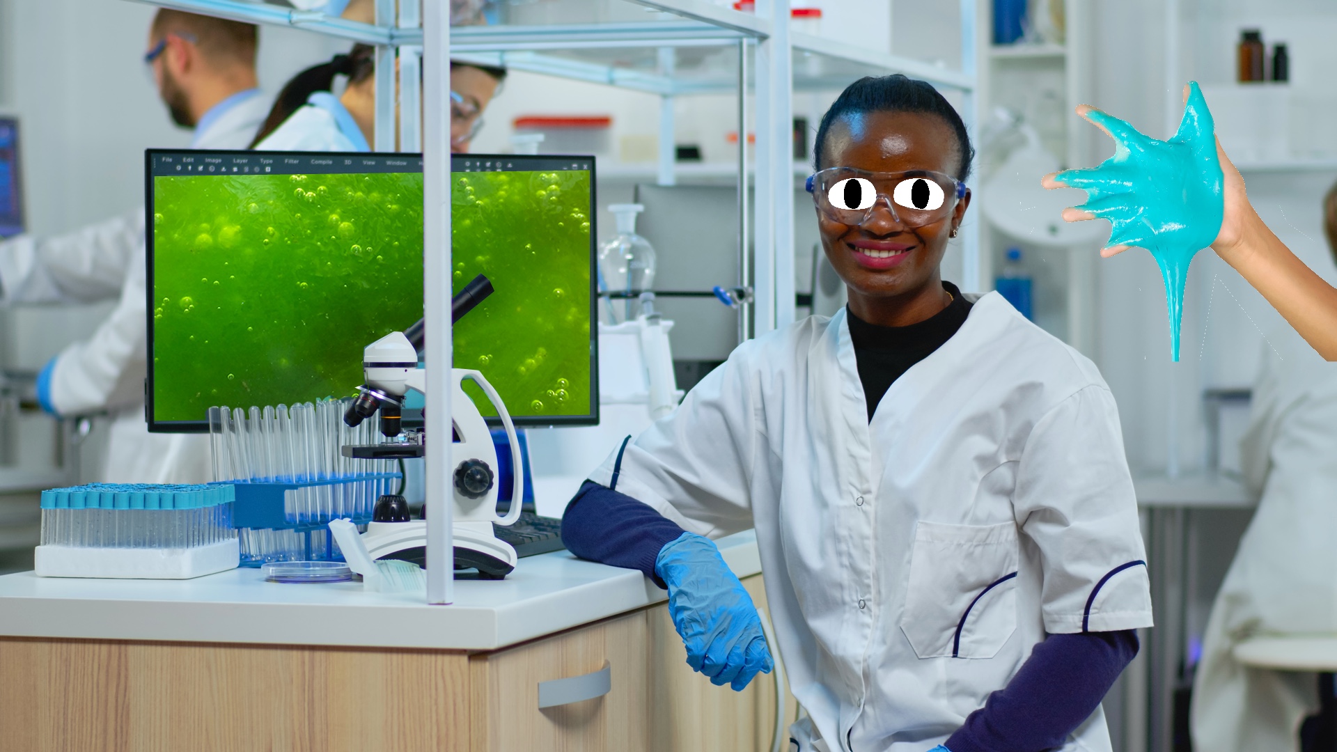A scientist studying slime