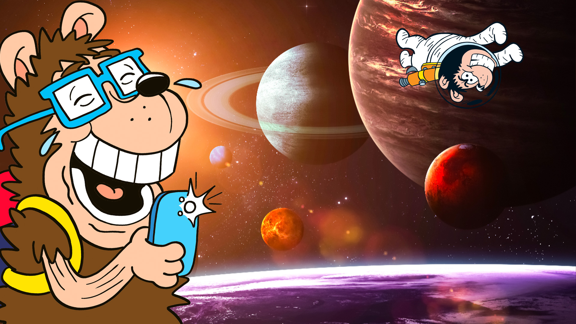 Phil E.S. Dogg and Gnasher in space