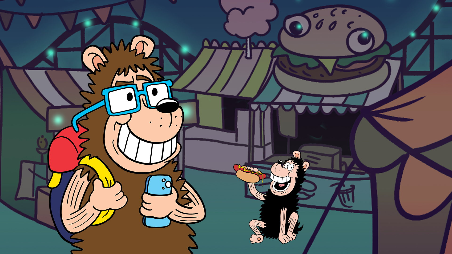 Phil and Gnasher in a fairground