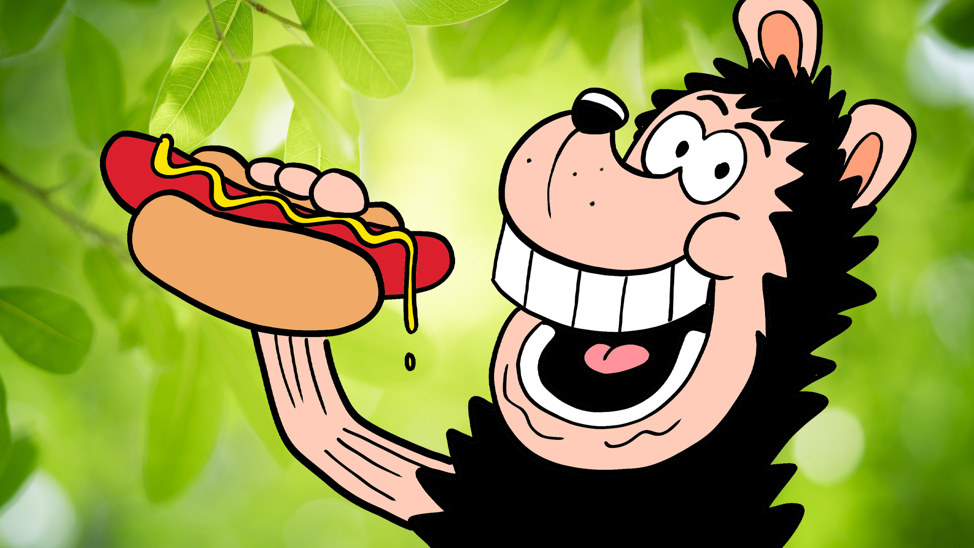 Gnasher eating a hot dog