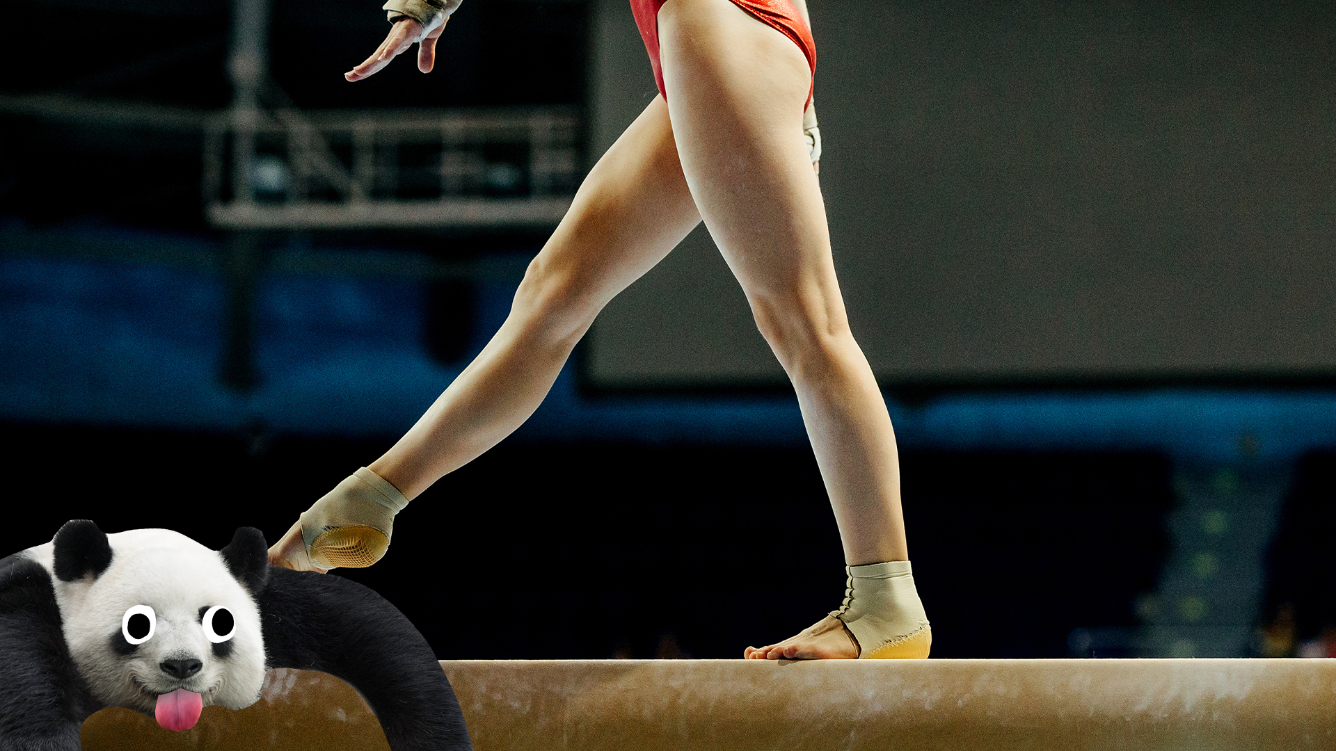 Gymnast on beam with derpy panda