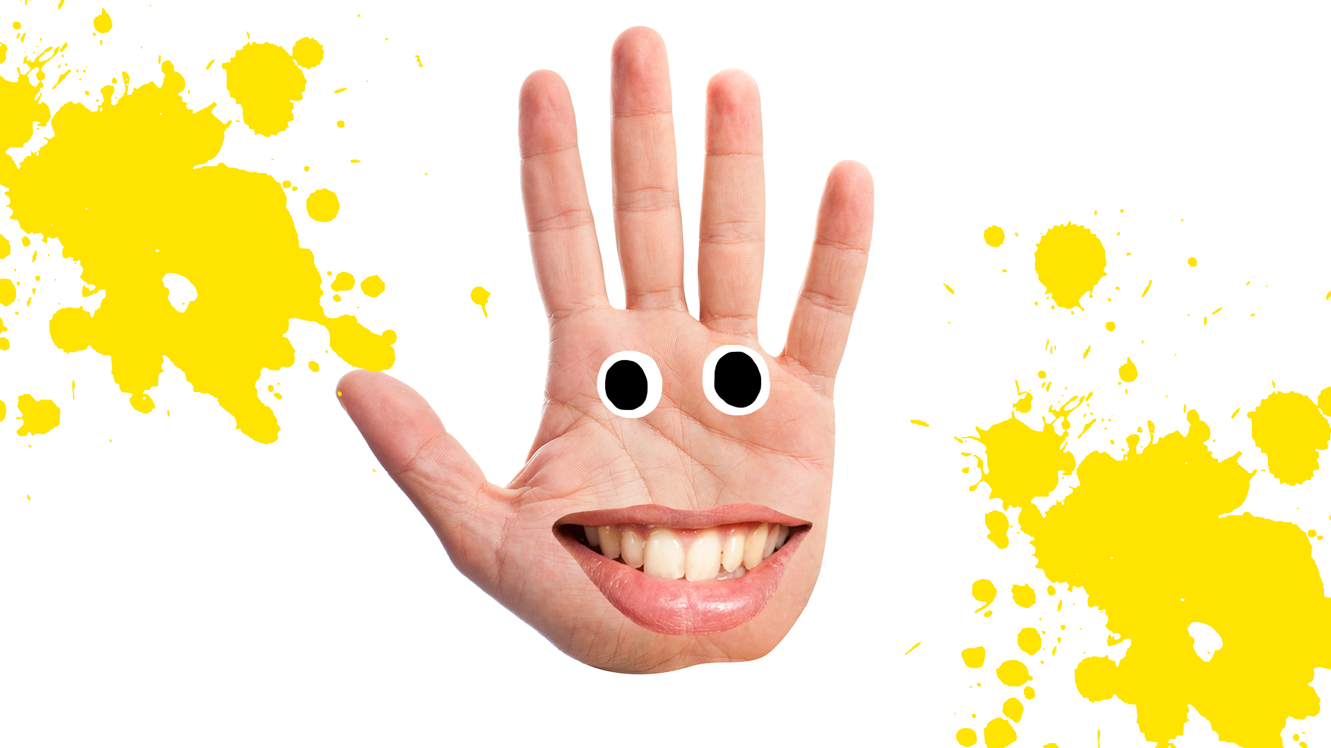Hand with goofy face and splats