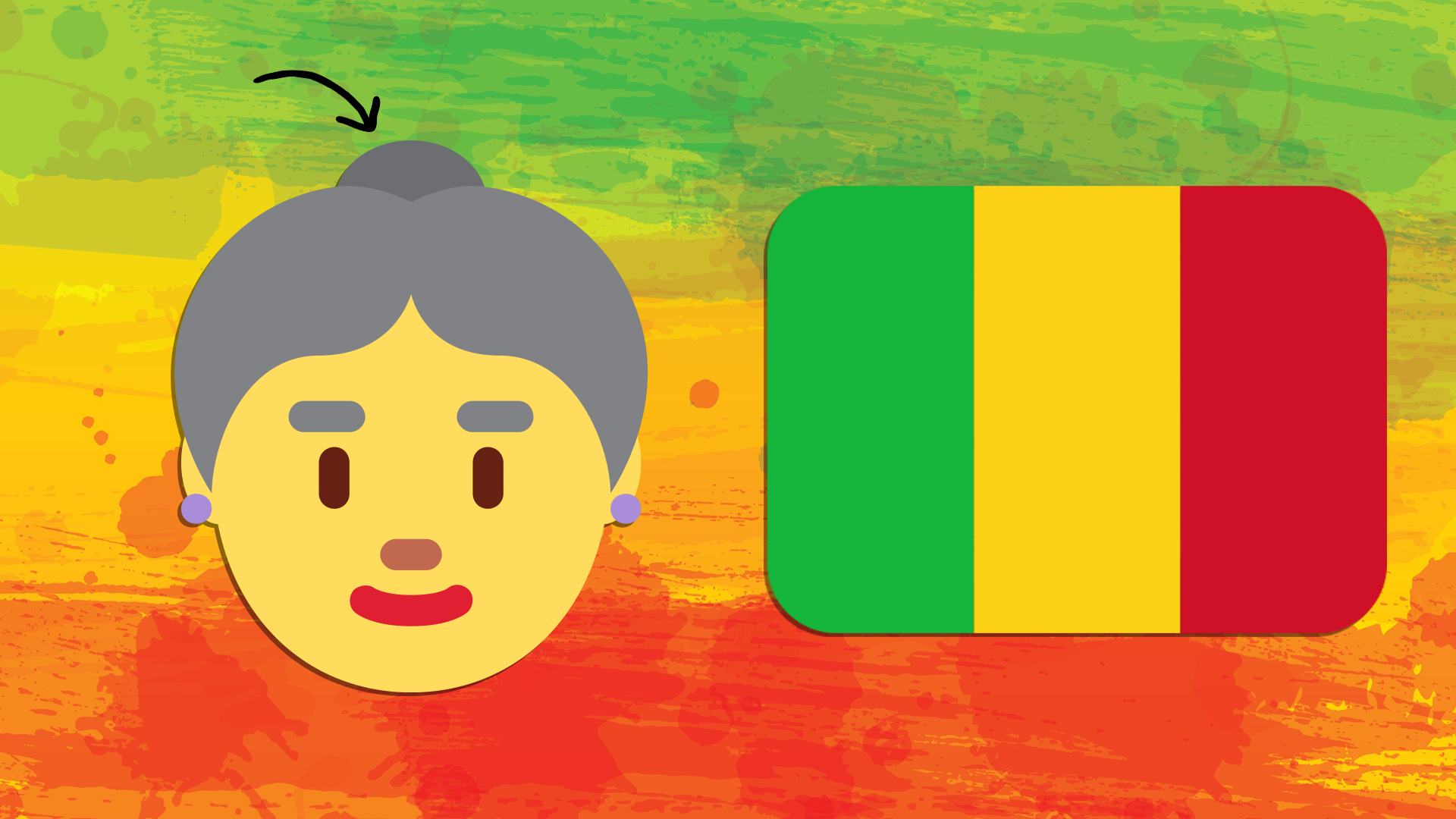 A hairstyle emoji and a flag