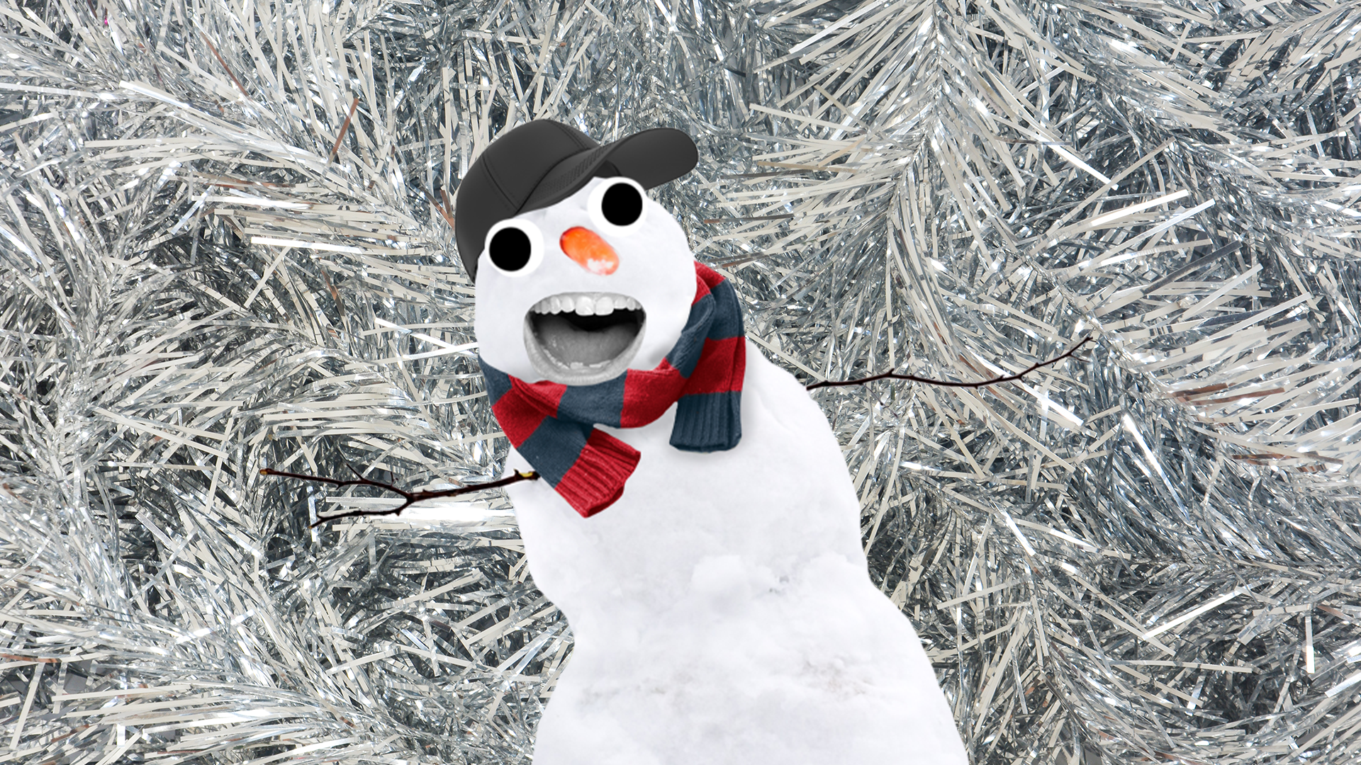 Beano snowman on tinsel background