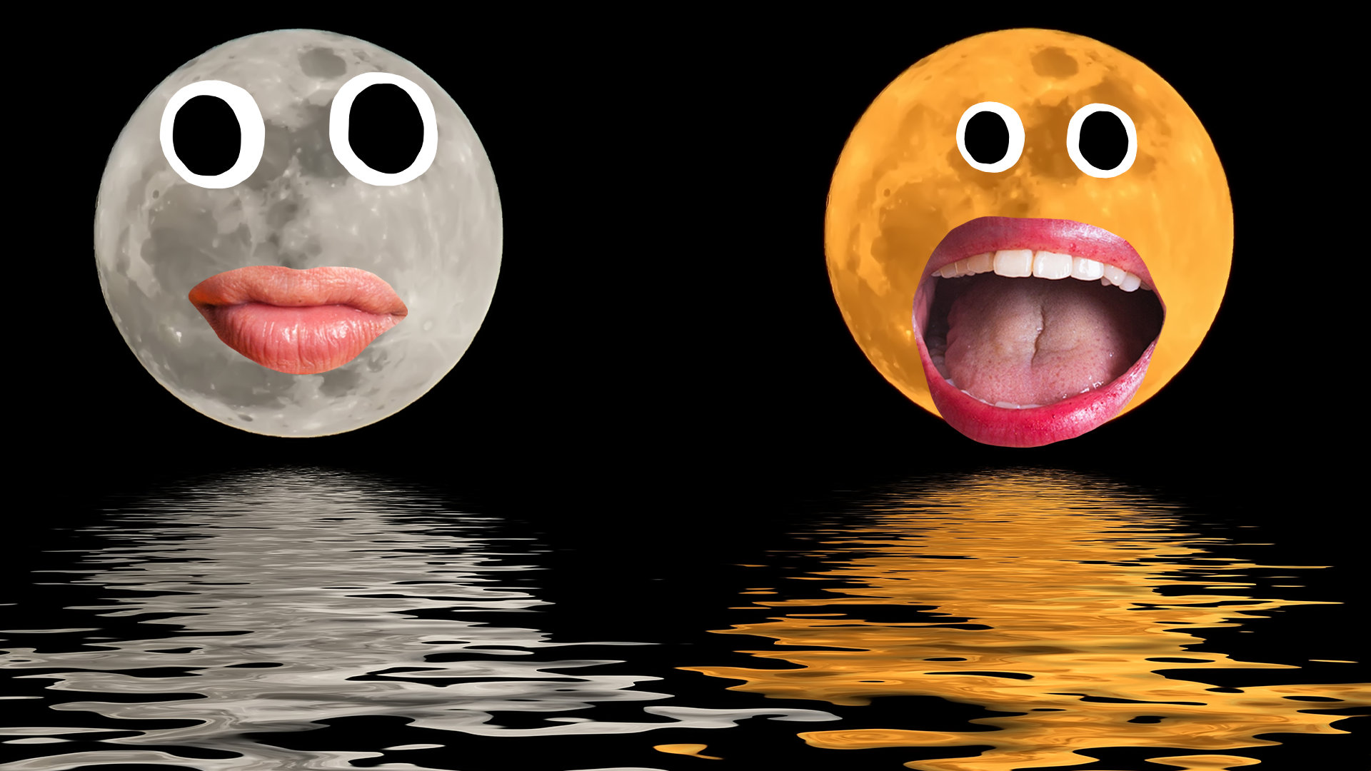 Two moons with silly faces