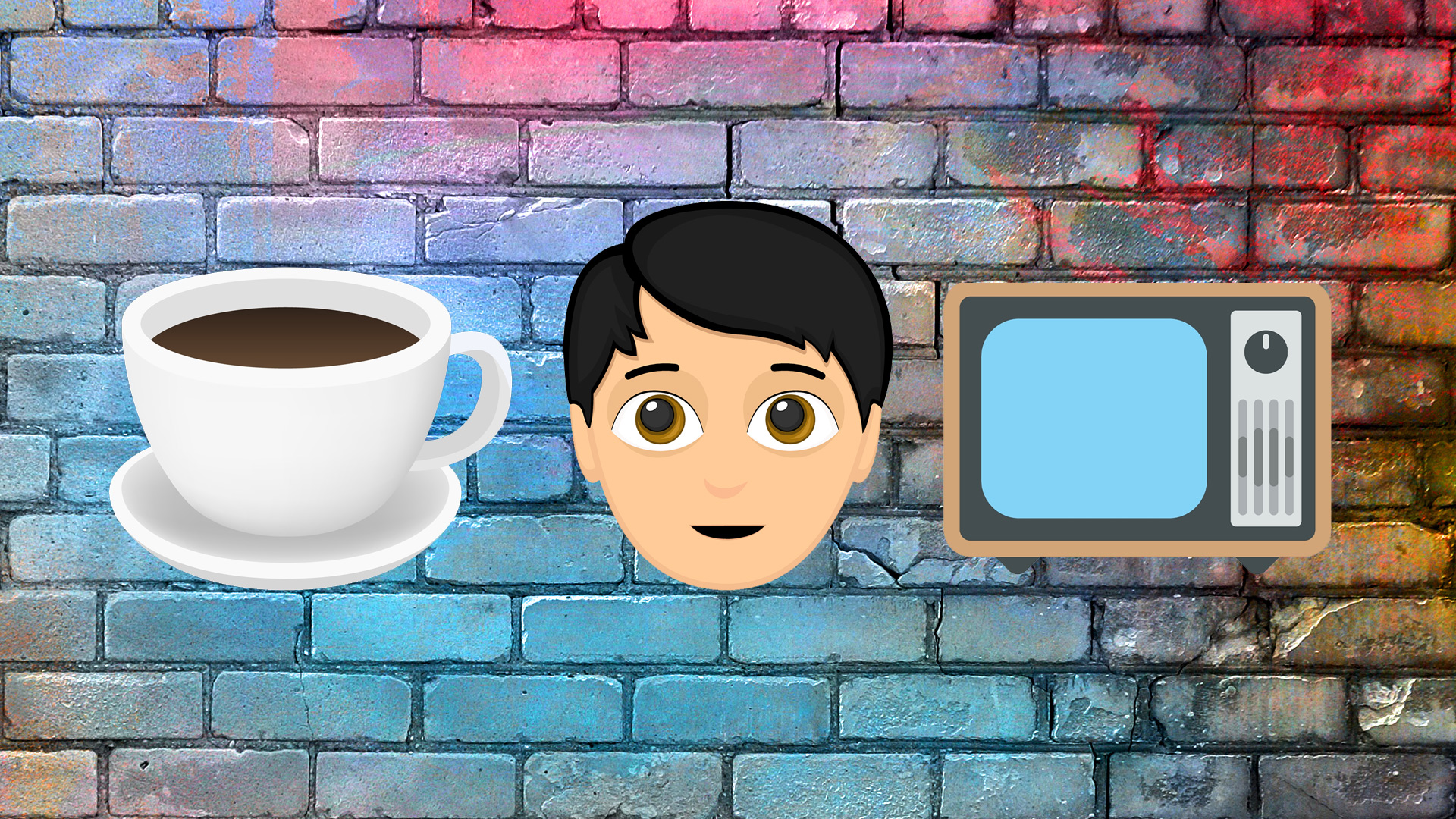 Emojis: coffee, human face and TV screen