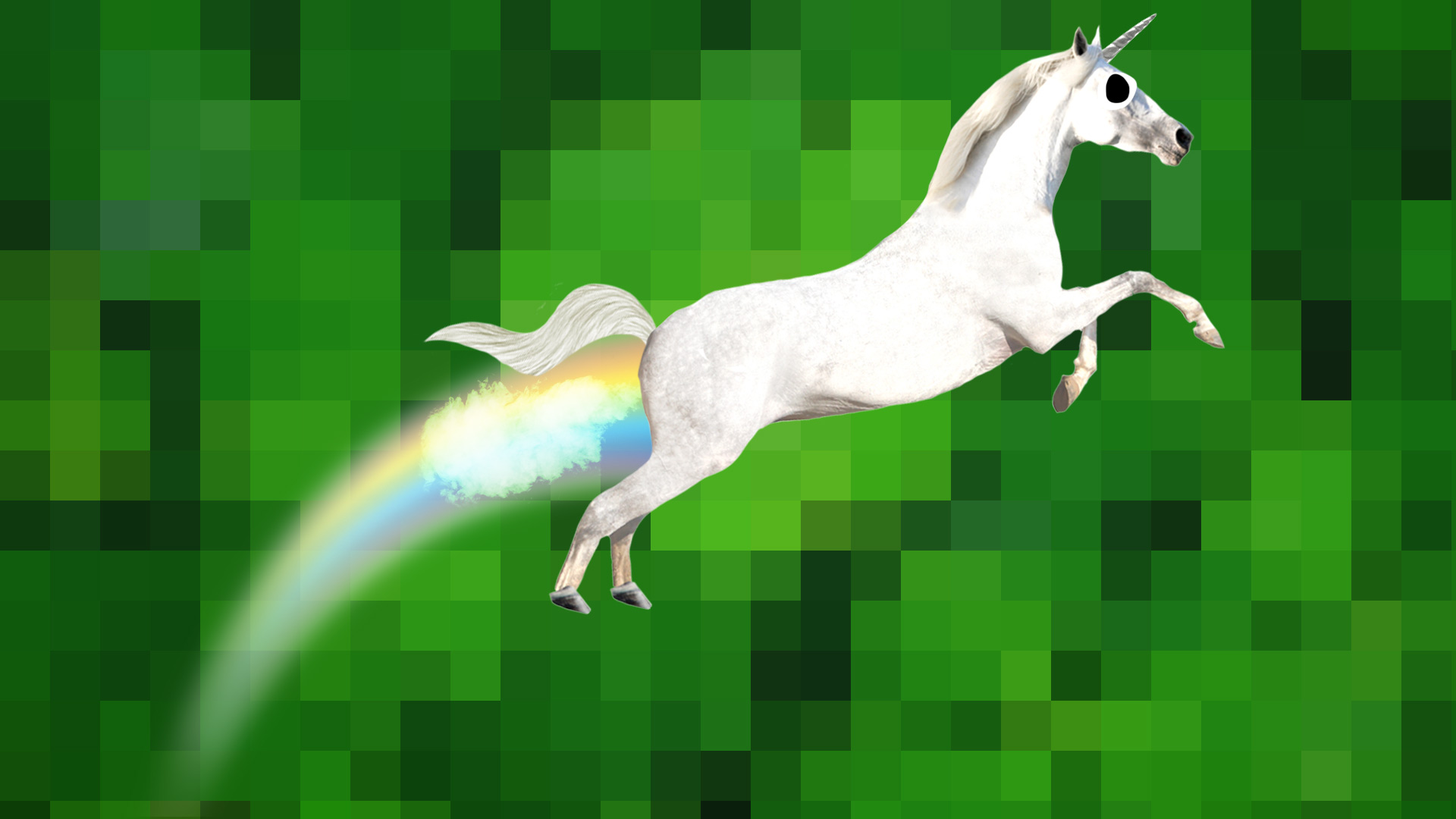 A farting unicorn on a blurred clover background