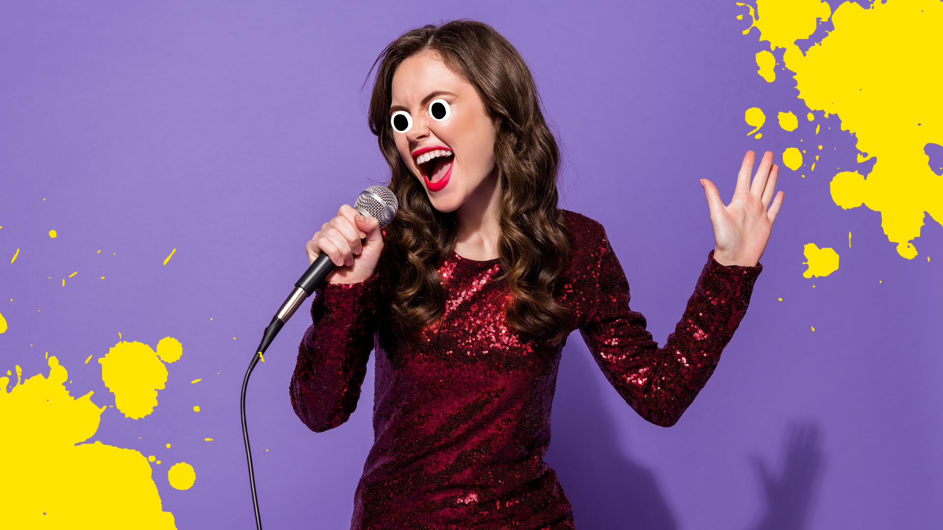 A singer on a purple background