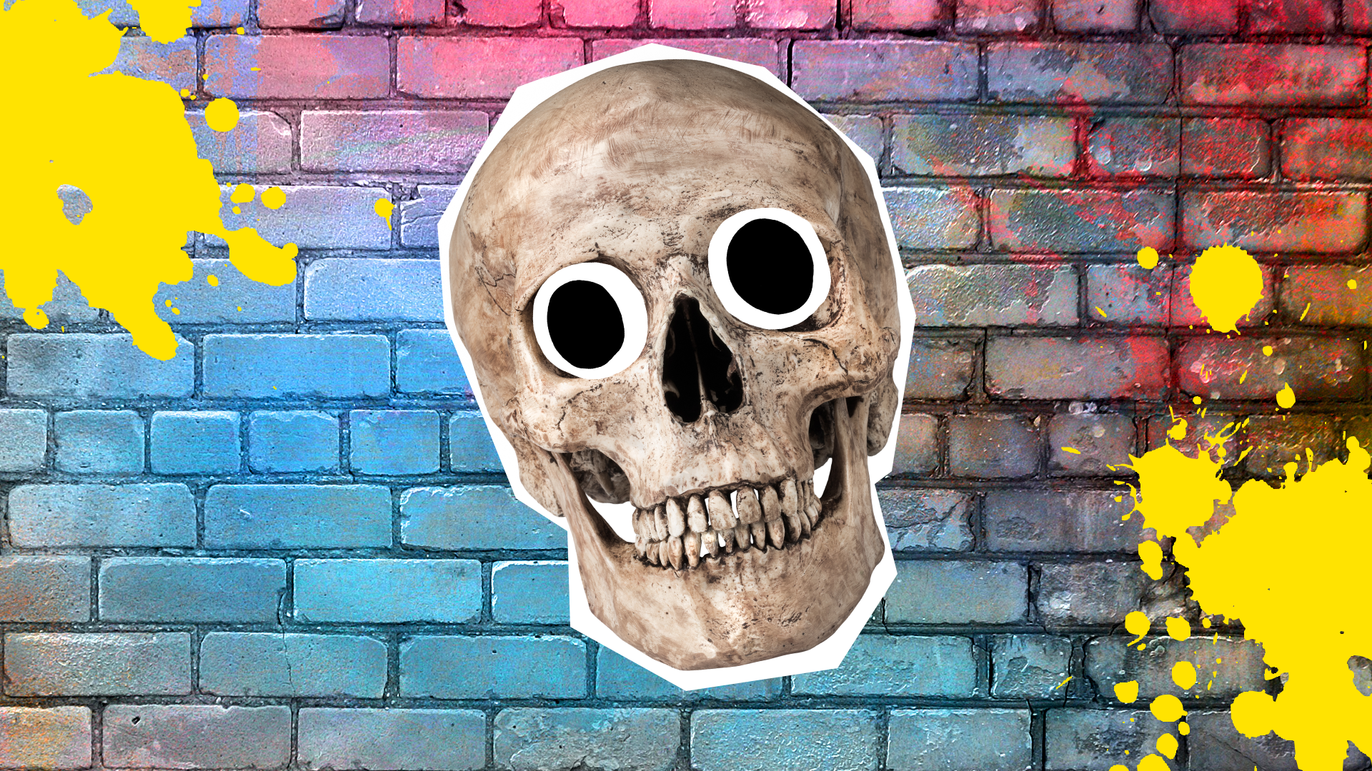 Goofy skull on brick background