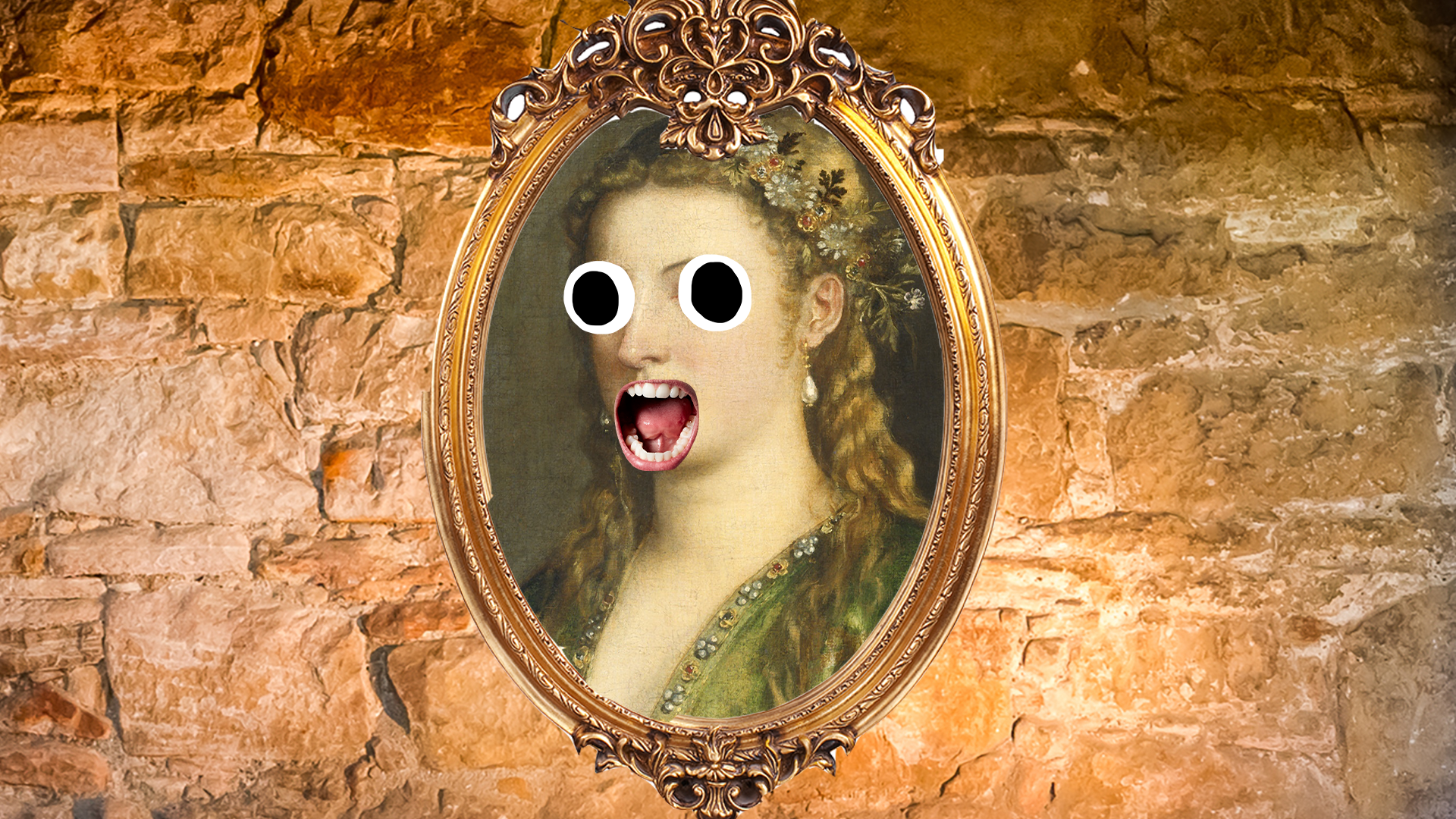 Portrait of derpy lady on stone background