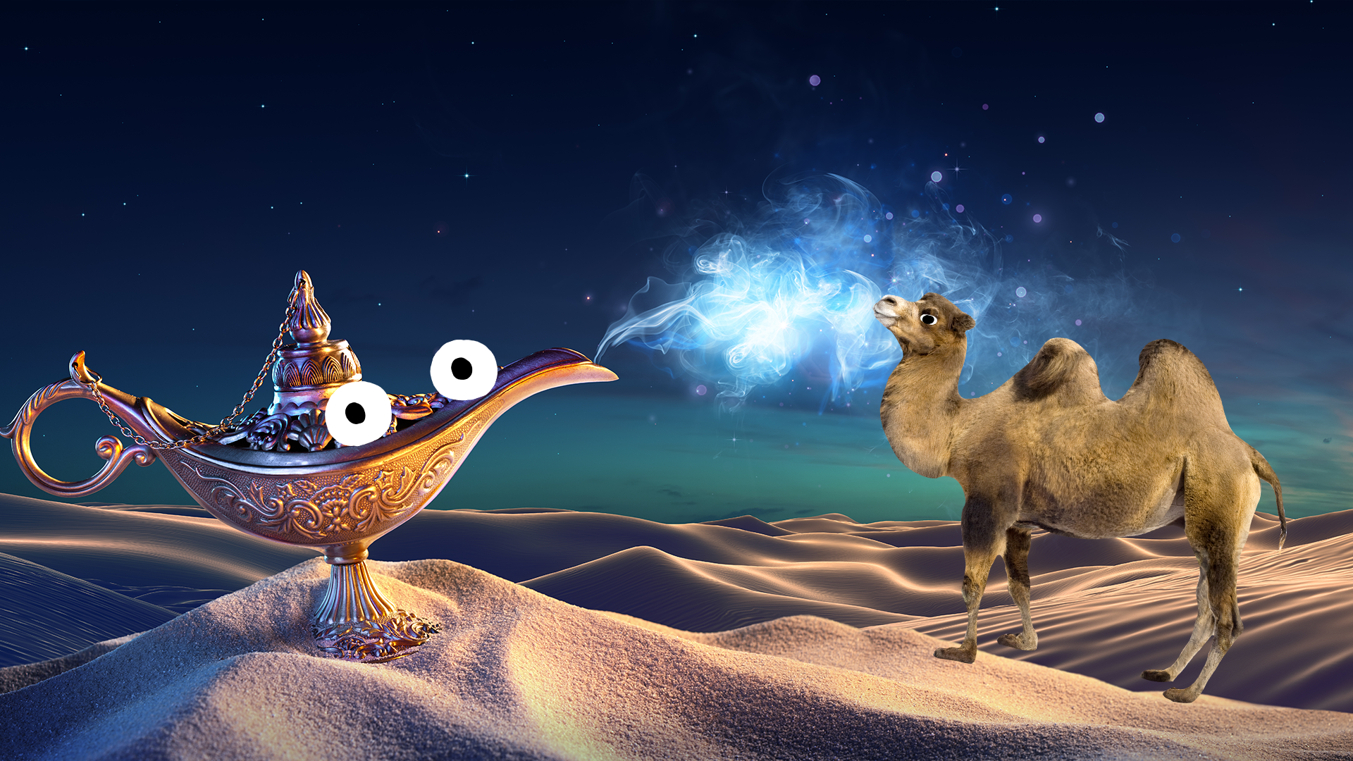 A magic lamp and a camel