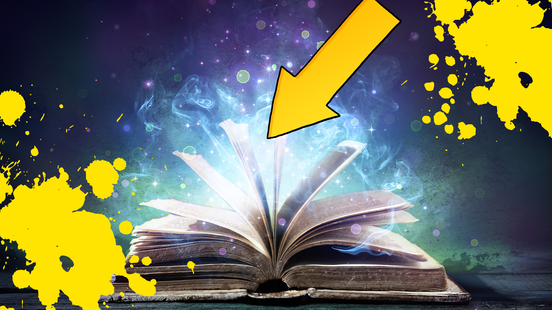 Magical book with splats and arrow