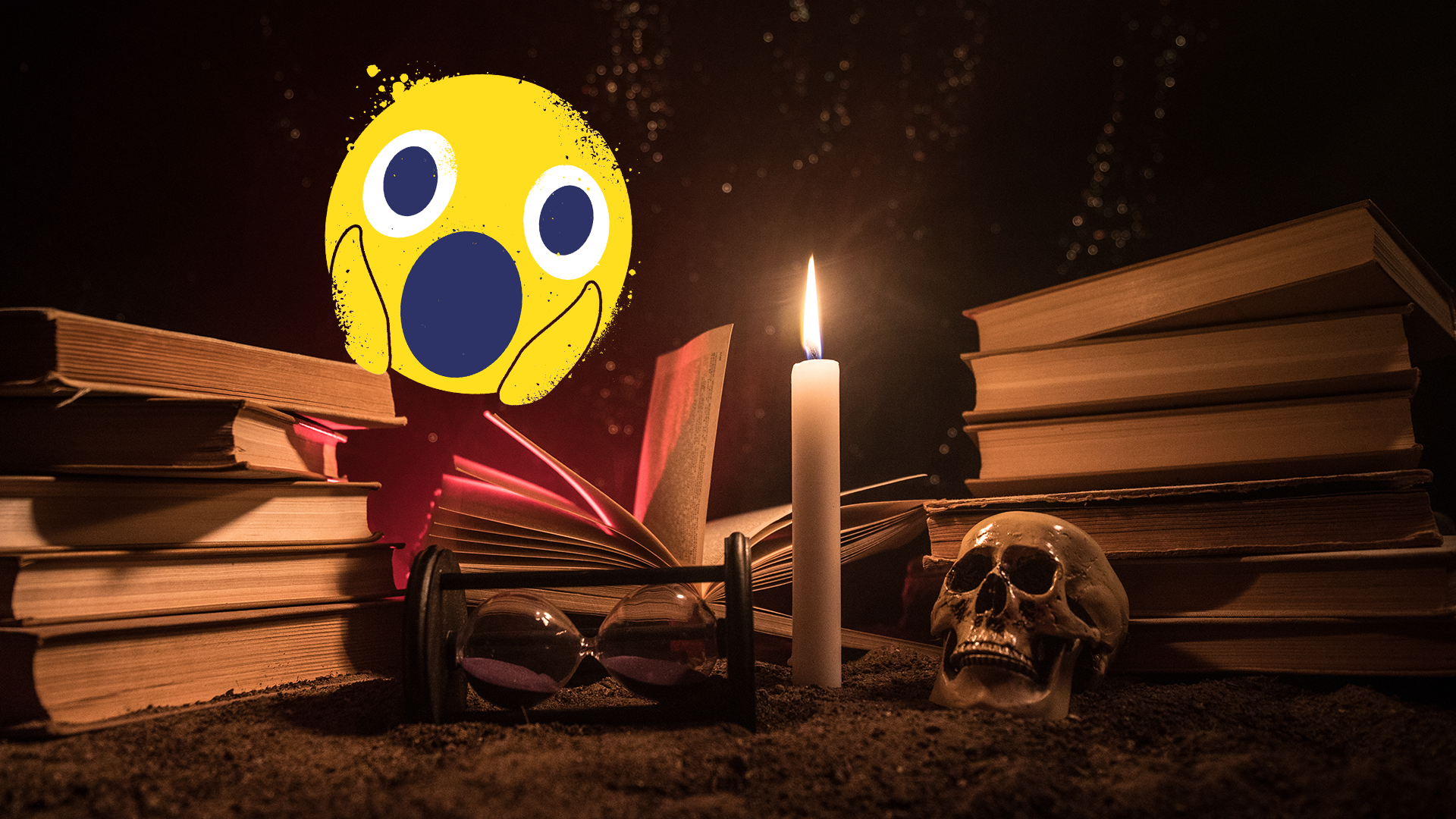 Creepy books and shocked emoji
