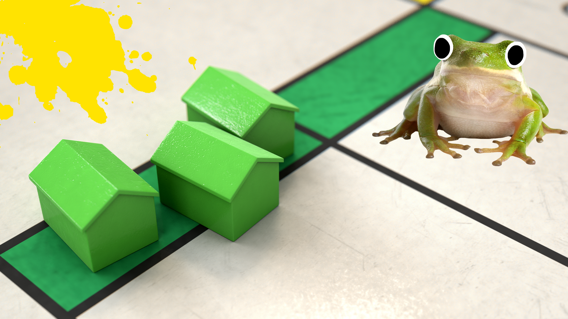 Boardgame with splat and derpy frog