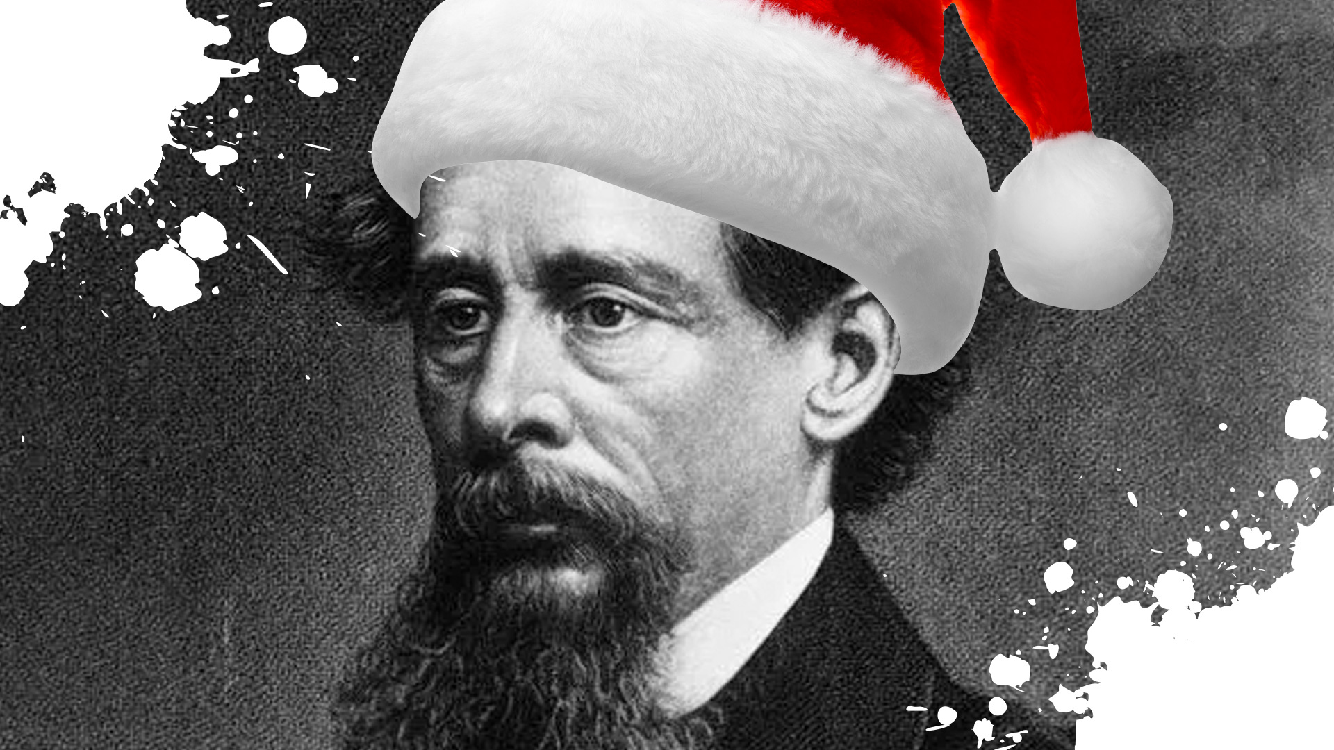 Charles Dickens in a Christmas hat