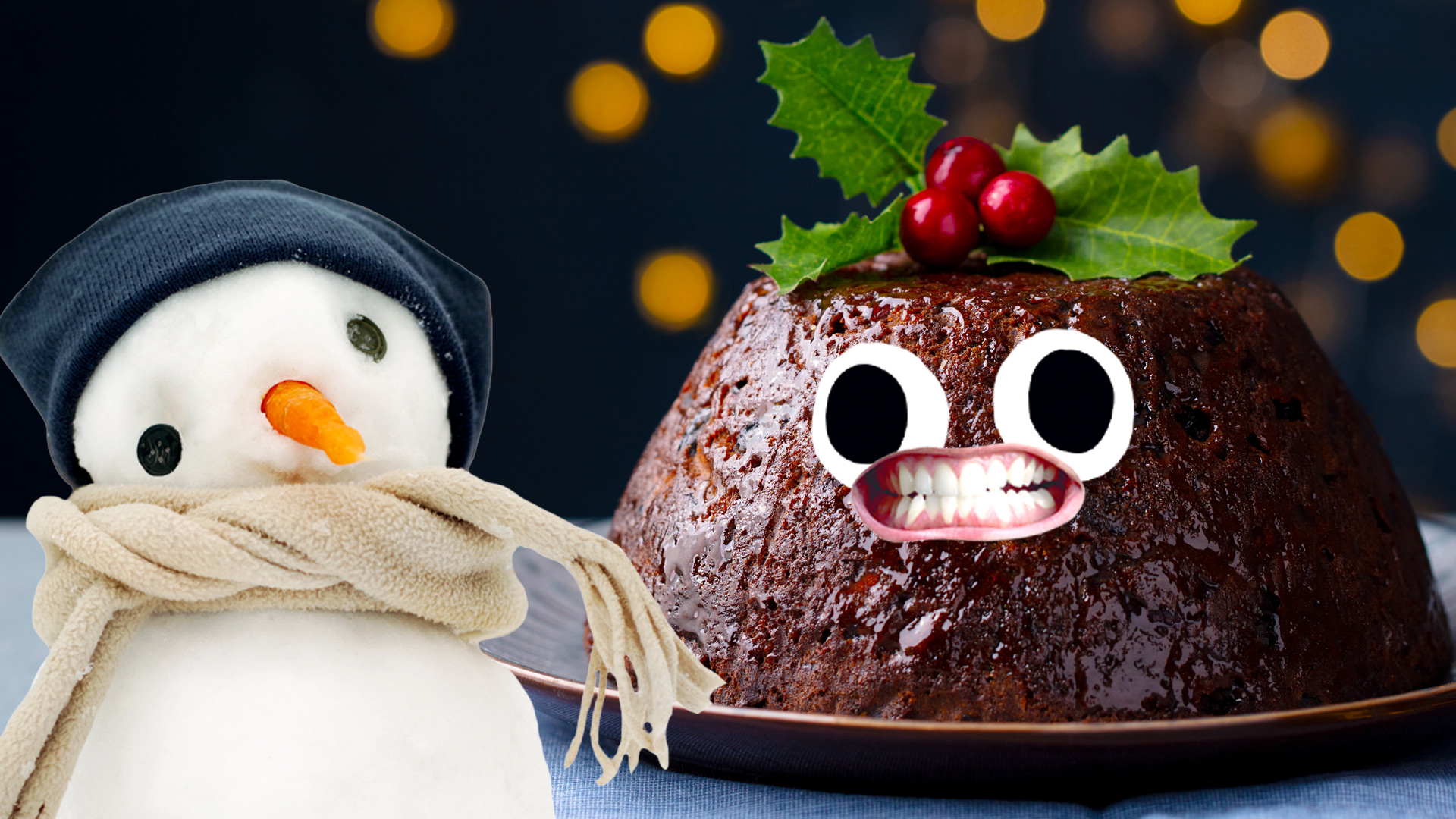 Christmas pudding and a snowman