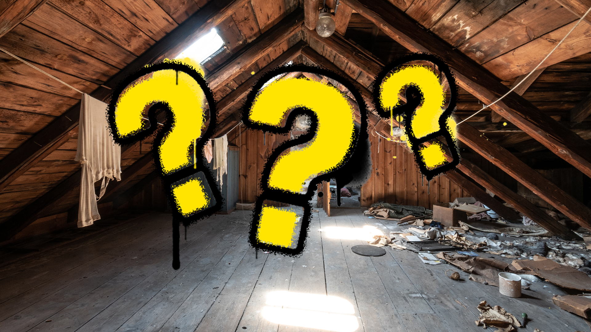 Spooky attic and question marks
