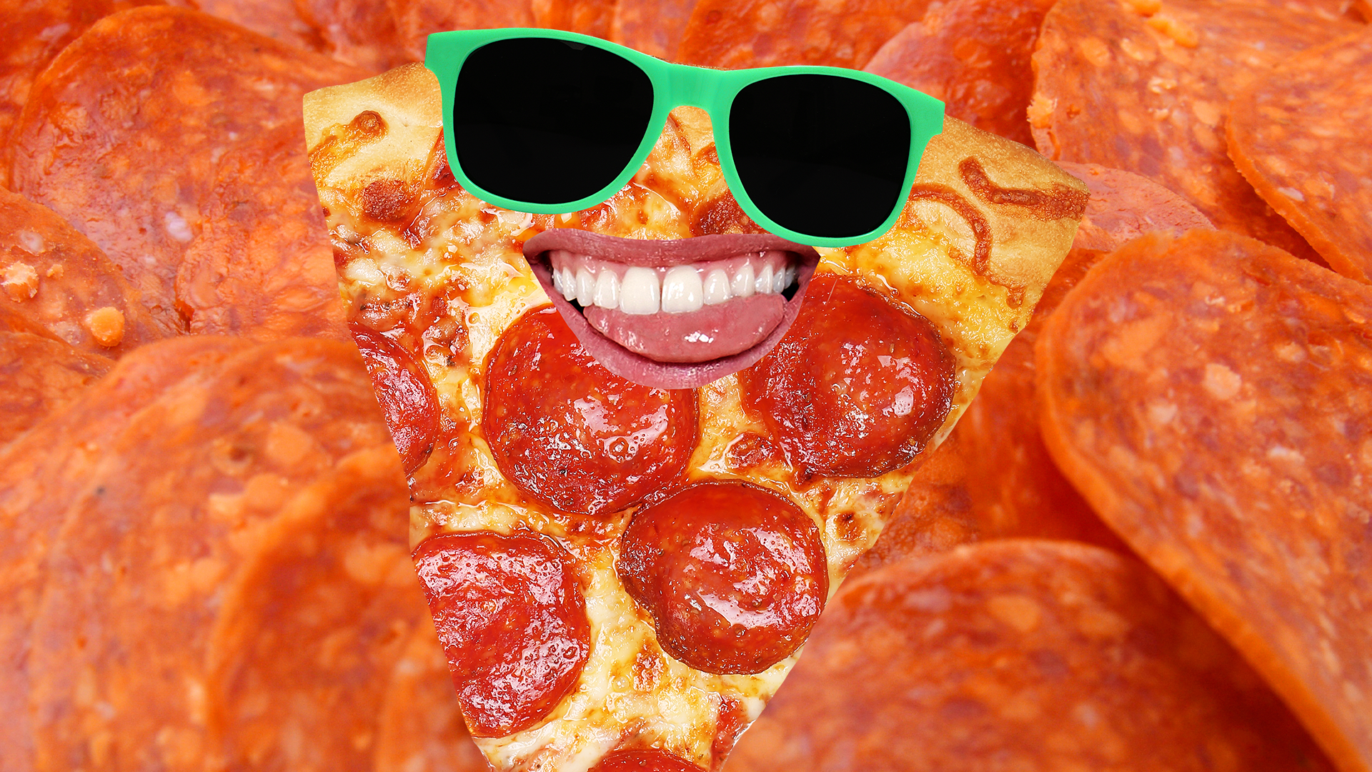 Beano pizza on pepperoni background