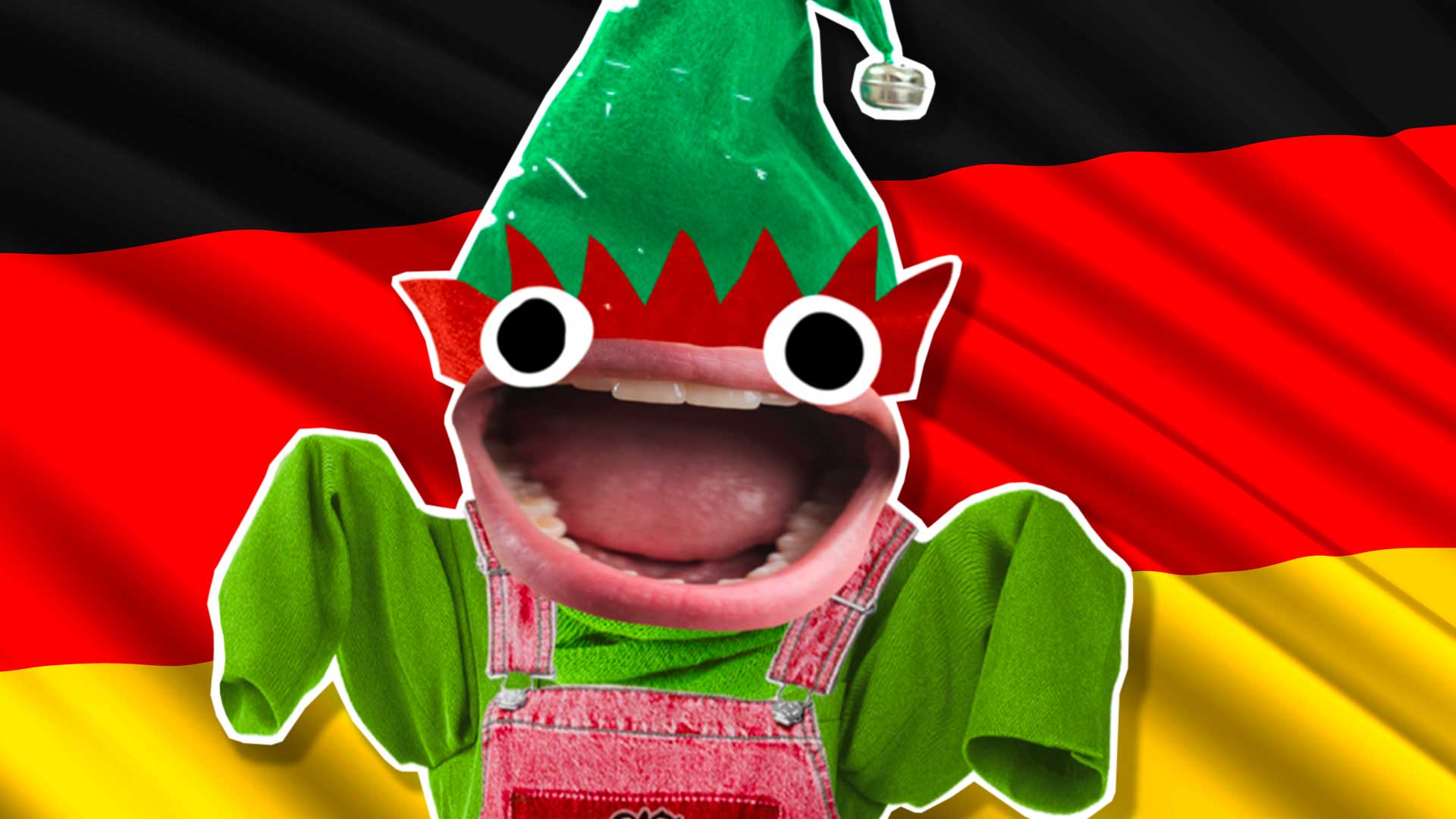 An elf in front of a German flag