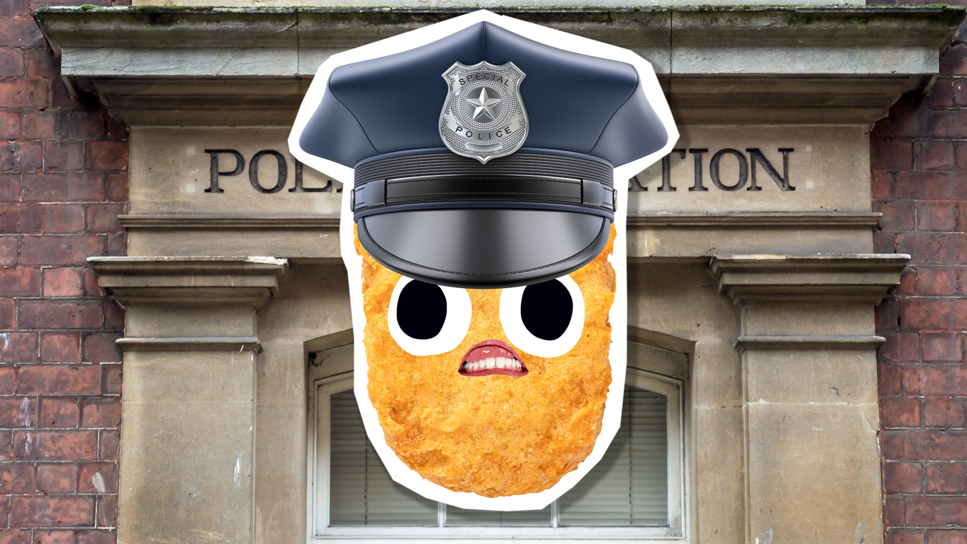 A chicken nugget wearing a police hat