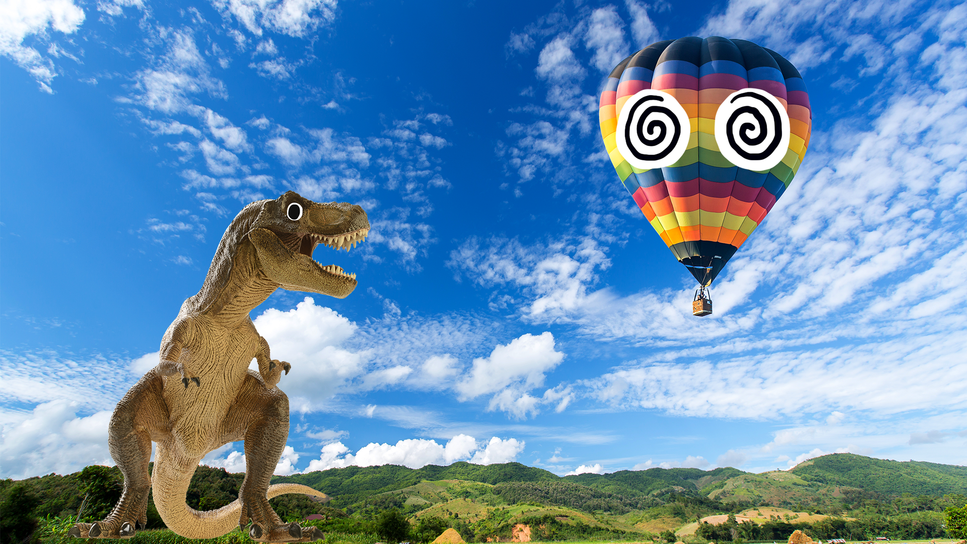 A dinosaur and a hot air balloon 