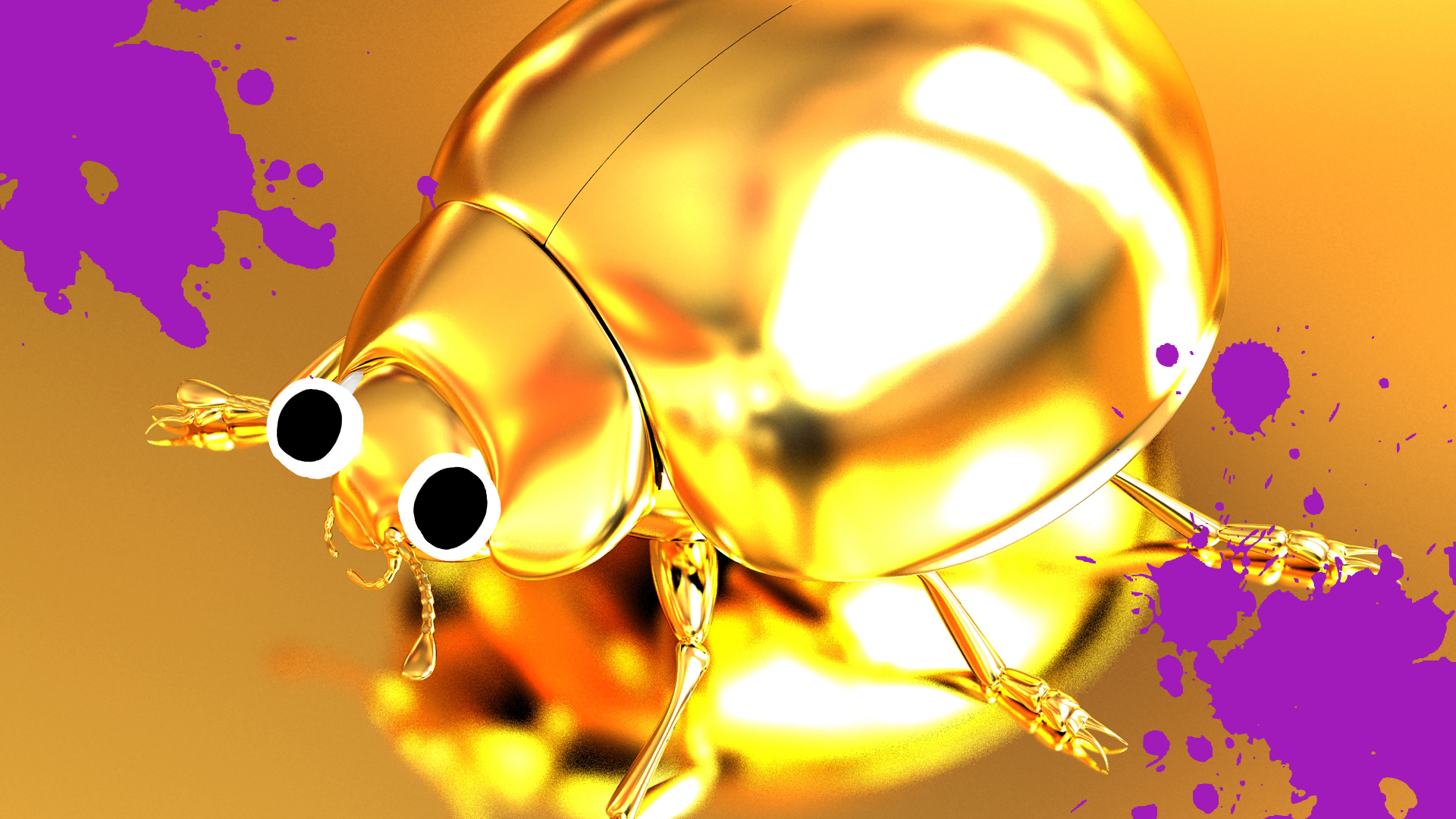 A gold bug and purple splats