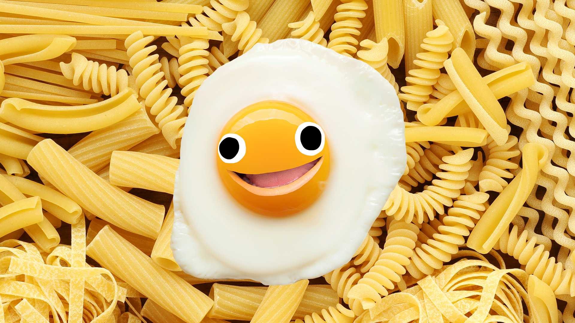 Pasta shapes and goofy fried egg