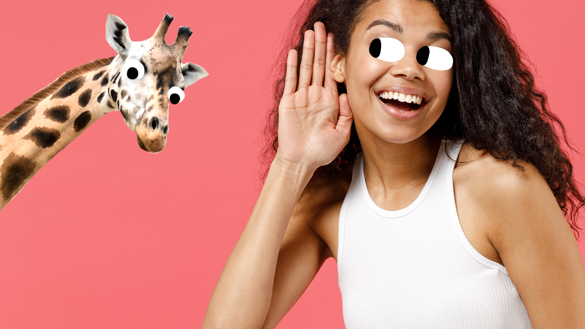 Woman listening and beano giraffe