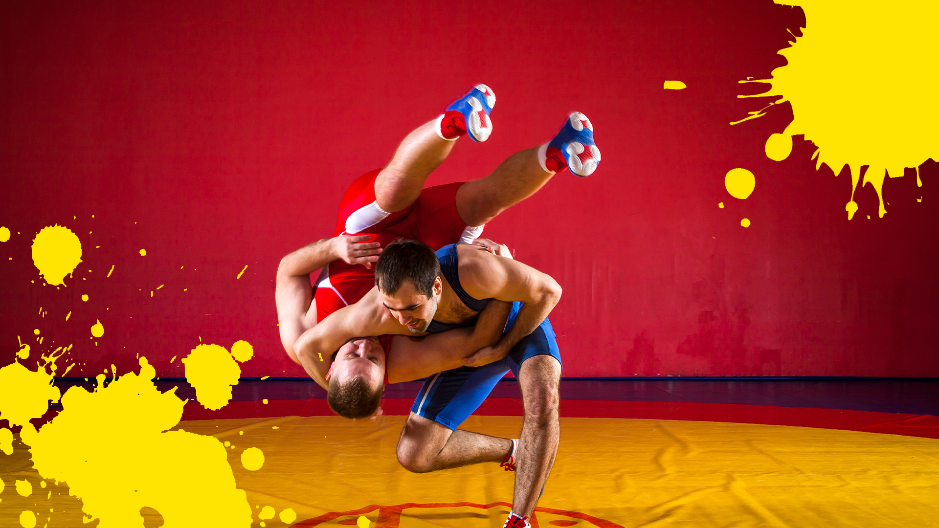 Two wrestlers and splats